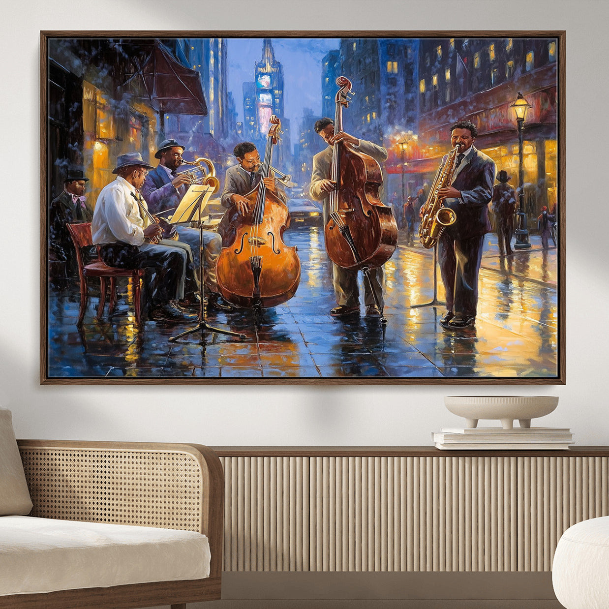 58694-MGV-FC-36X24 - Colorful Jazz Wall Art - African American Music Canvas Print - Framed Abstract Music Poster for Home