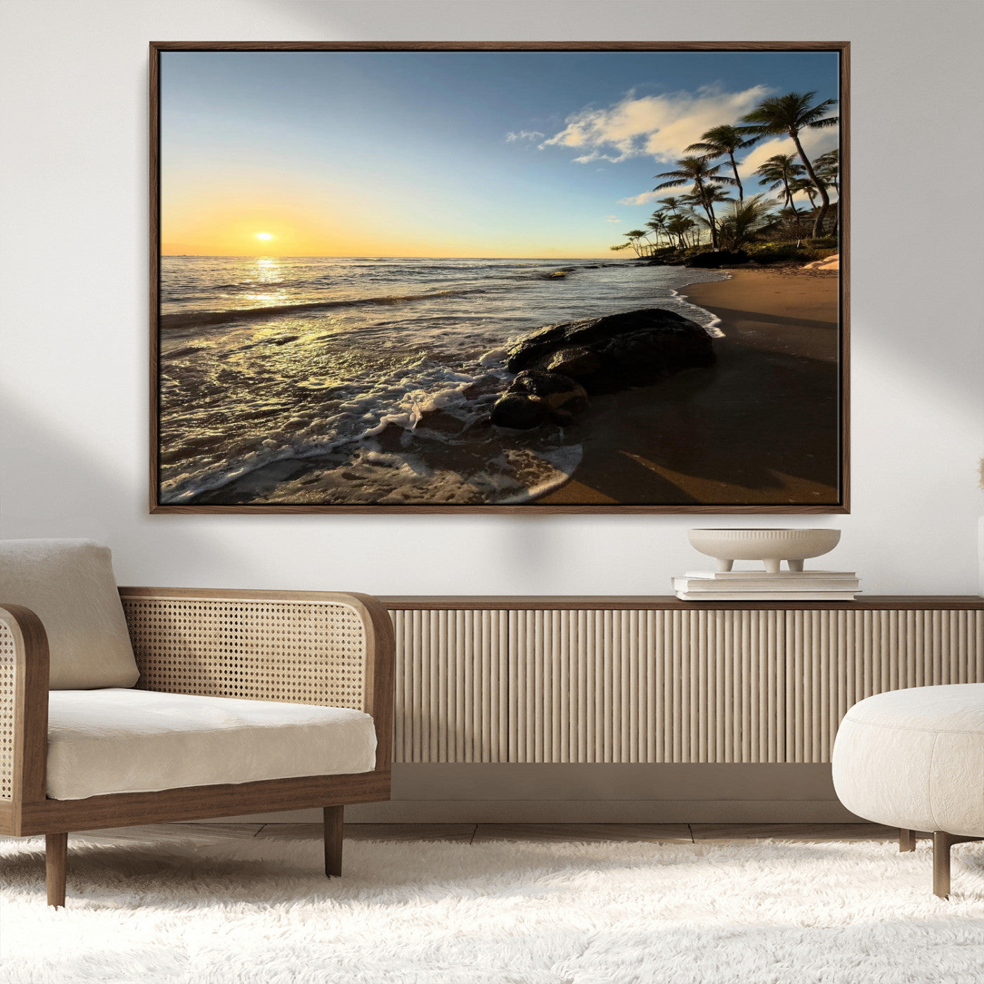 Nadir2-MGV-CV-36X24-Tropical Beach Wall Art - Stunning Ocean Sunset Canvas Print with Palm Tree Design for Relaxing and