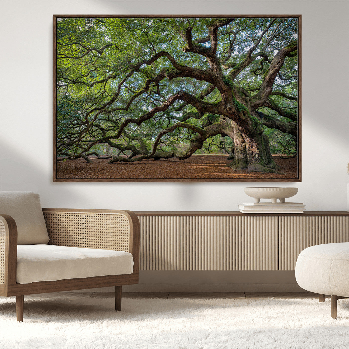 MGV-FC-36X24 - Ancient Oak Tree Wall Art – Canvas Print of Expansive Branches Lush Green Canopy, Tranquil Landscape, Majestic Nature Decor for Home or Office