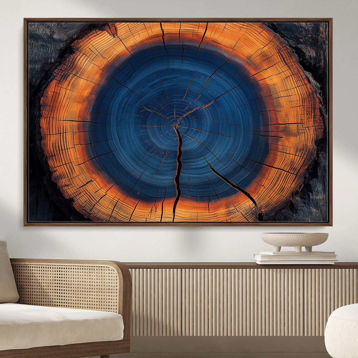 54040961-MGV-CV-36X24-Abstract Tree Ring Wall Art Print – Natural Rustic Wood Canvas, Framed Tree Stump Artwork, Modern Nature Design for Home, Office