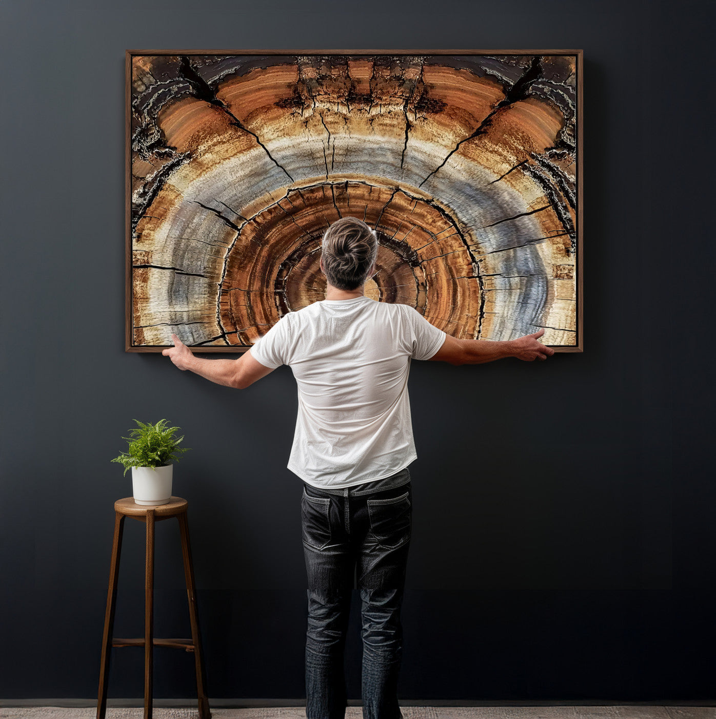 15184146-MGV-CV-36X24 - Tree Rings Wall Art Canvas Print, Framed Wood Texture Art Picture Print, Rustic Pattern Perfect Rustic Organic Decor Artwork