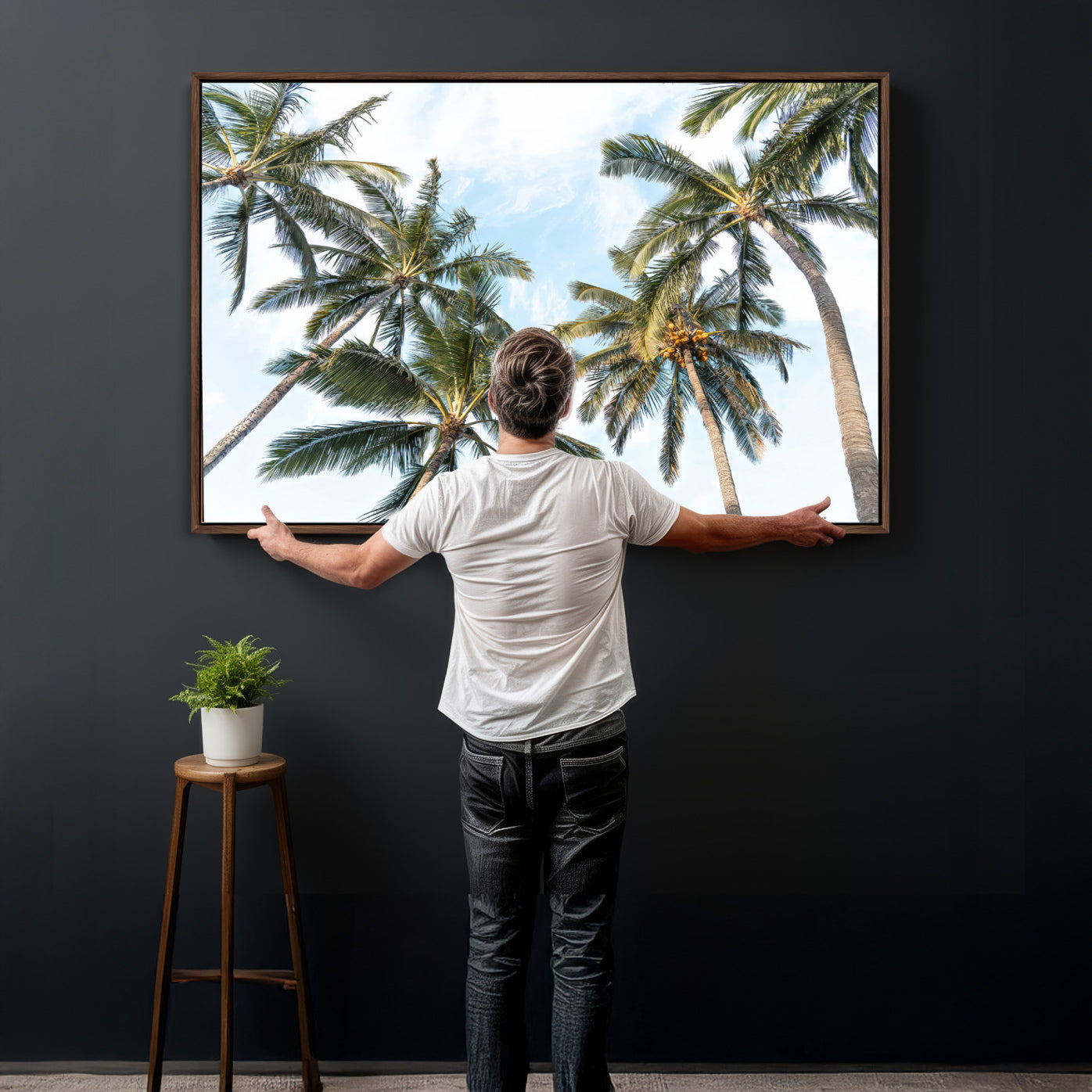 87247012-MGV-CV-36X24 - Tropical Palm Trees Wall Art – Sunlit Leaves & Blue Sky Canvas Print, Island Breeze and Vacation Vibes for Office or Home Decor