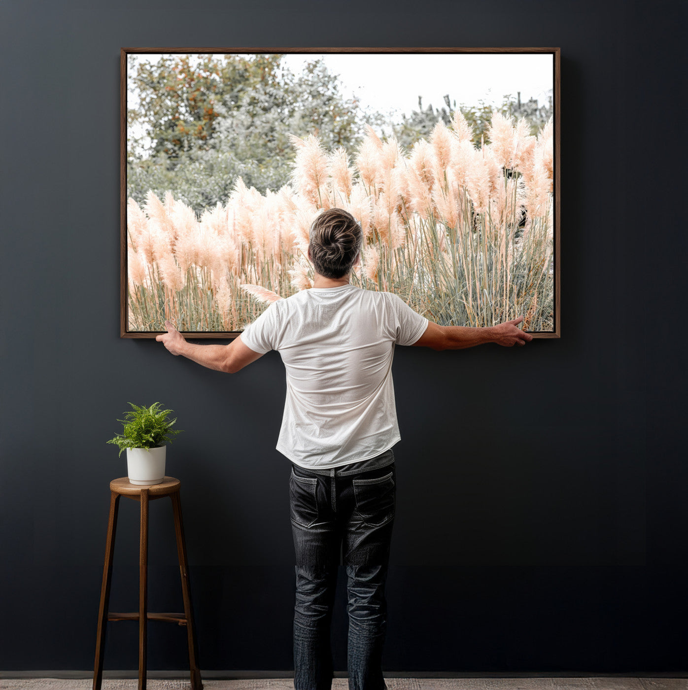 21826392-MGV-CV-36X24 - Pampas Grass Wall Art – Soft Blush Hues and Natural Texture Canvas Print, Serene Outdoors & Botanical Charm for Living Room or Nature Decor