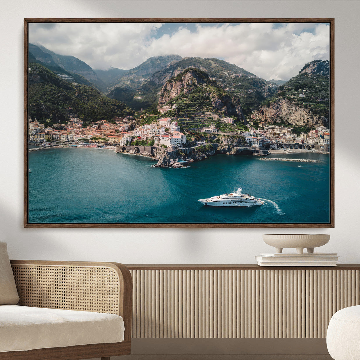 20321590-MGV-CV-36X24-Amalfi Coast Wall Art – Framed Italian Seaside Canvas Artwork, Mediterranean Landscape Design, Coastal Decor for Home, Office