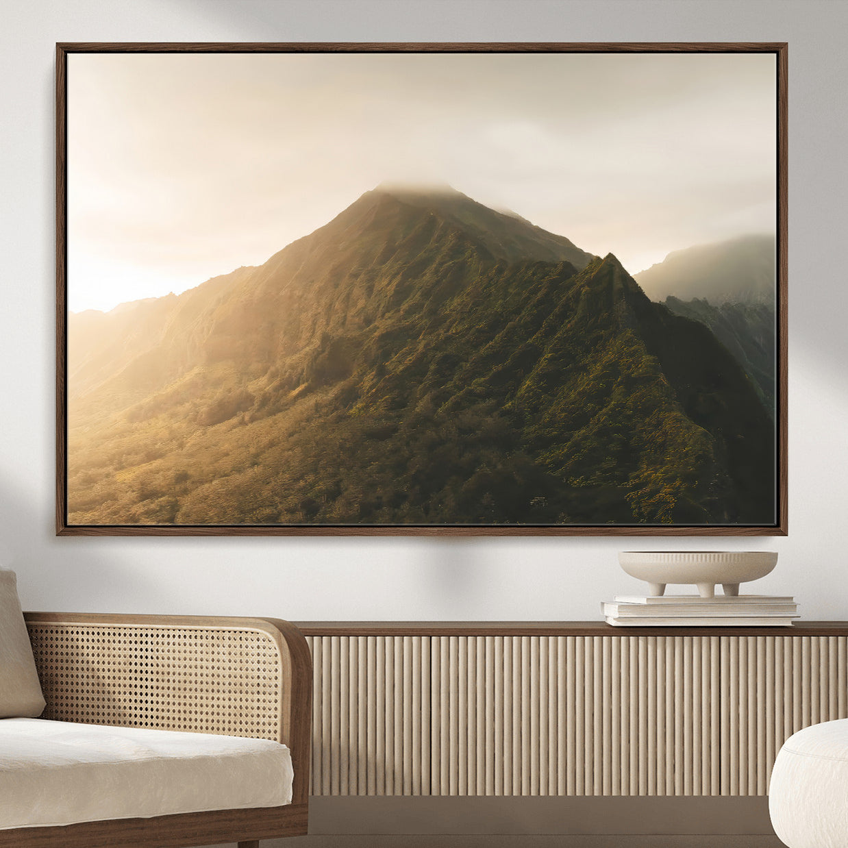 42338636-MGV-CV-36X24-Mountain Wall Art – Framed Sunset Landscape Canvas Artwork, Serene Nature Design, Rustic Decor for Home, Office