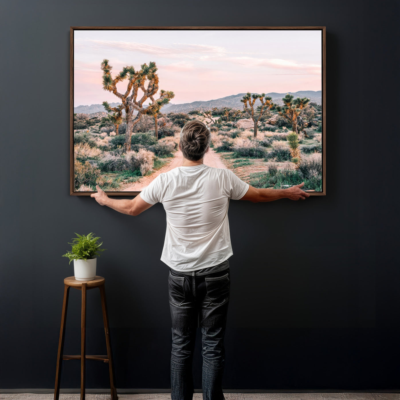 12540952-MGV-CV-36X24 - Desert Trail Wall Art – Canvas Print of Joshua Trees & Sunset Glow, Sandy Path Wilderness, Scenic Nature Escape Decor for Living Room, Office or Bedroom