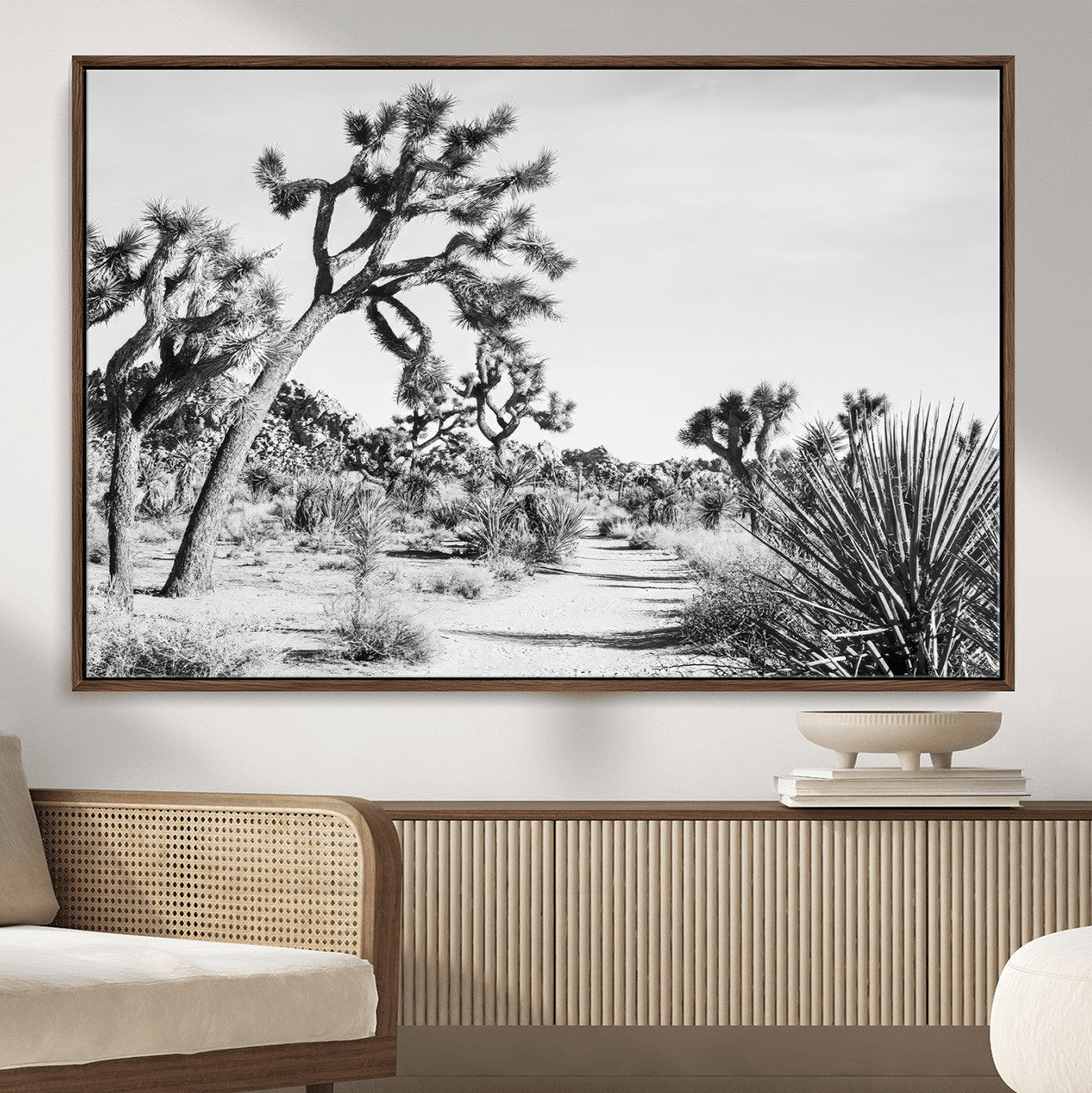 88164251-MGV-CV-36X24-Joshua Tree Desert Wall Art – Black & White Canvas Print, Nature Serenity Decor for Guest Room, Office or Living Room