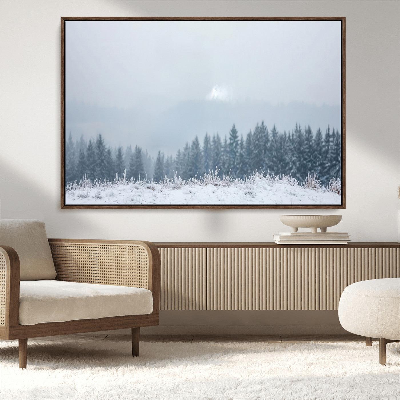 33033082-MGV-CV-36X24-Winter Forest Wall Art Canvas Print – Framed Snowy Landscape Art Picture Misty Tree Scene Artwork for Home Office