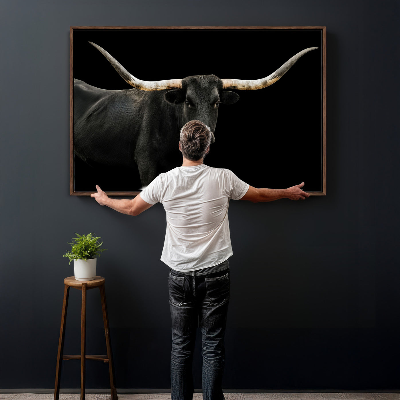 23572907-MGV-CV-36X24 - Texas Longhorn Wall Art Canvas Print, Framed Rustic Western Art Picture Print, Farmhouse Animal Perfect Modern Western Minimalist Decor Artwork
