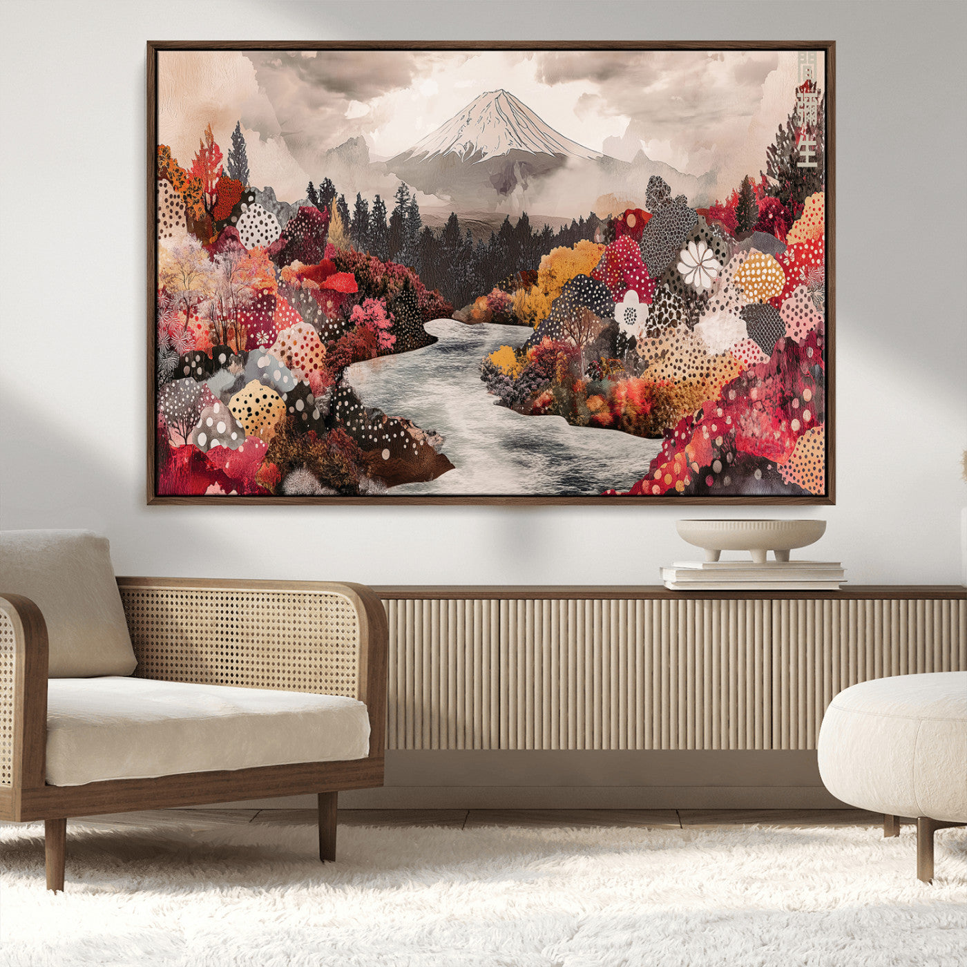37138418-MGV-CV-36X24-Mountain Wall Art Canvas Print – Framed Autumn Forest Cottagecore Landscape Boho Nature Artwork for Home Office