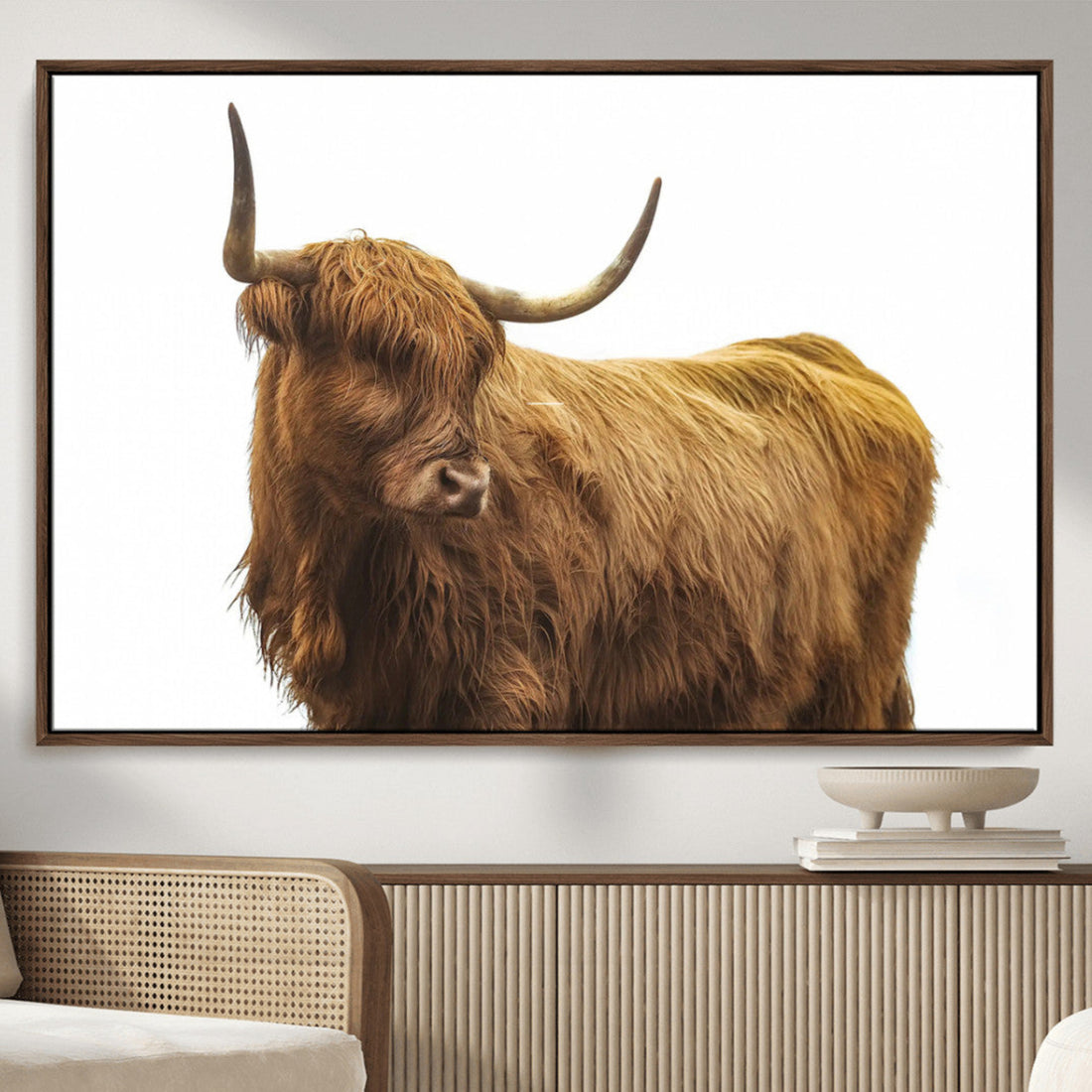 Highland Cow Wall Art Canvas Print, Framed Rustic Farmhouse Scottish Cow Artwork