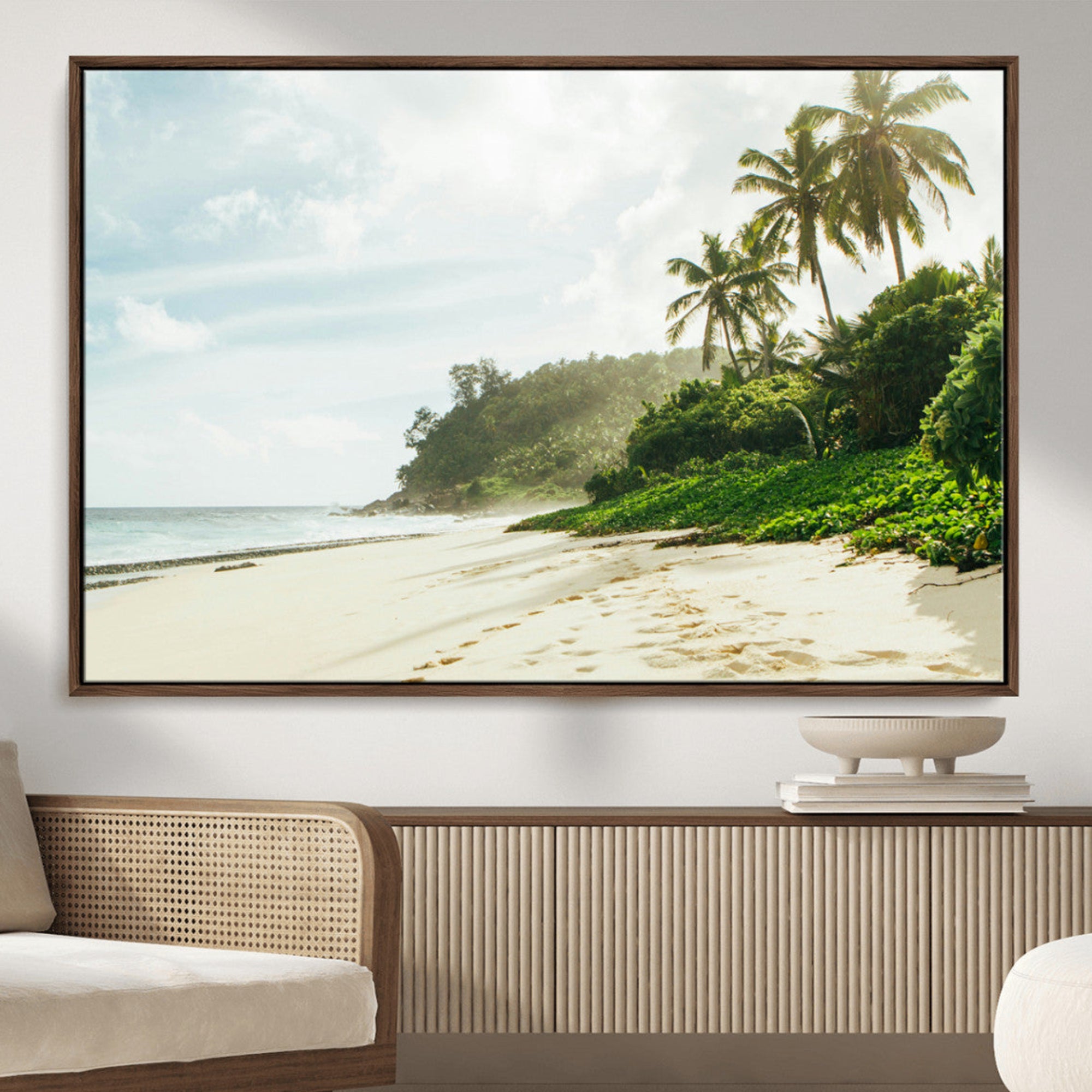 42984524-MGV-FC-36X24_Walnut-Relaxing Beach Wall Art Canvas Print – Framed Ocean View Coastal Serenity Tropical Nature Scene Artwork for Home Office