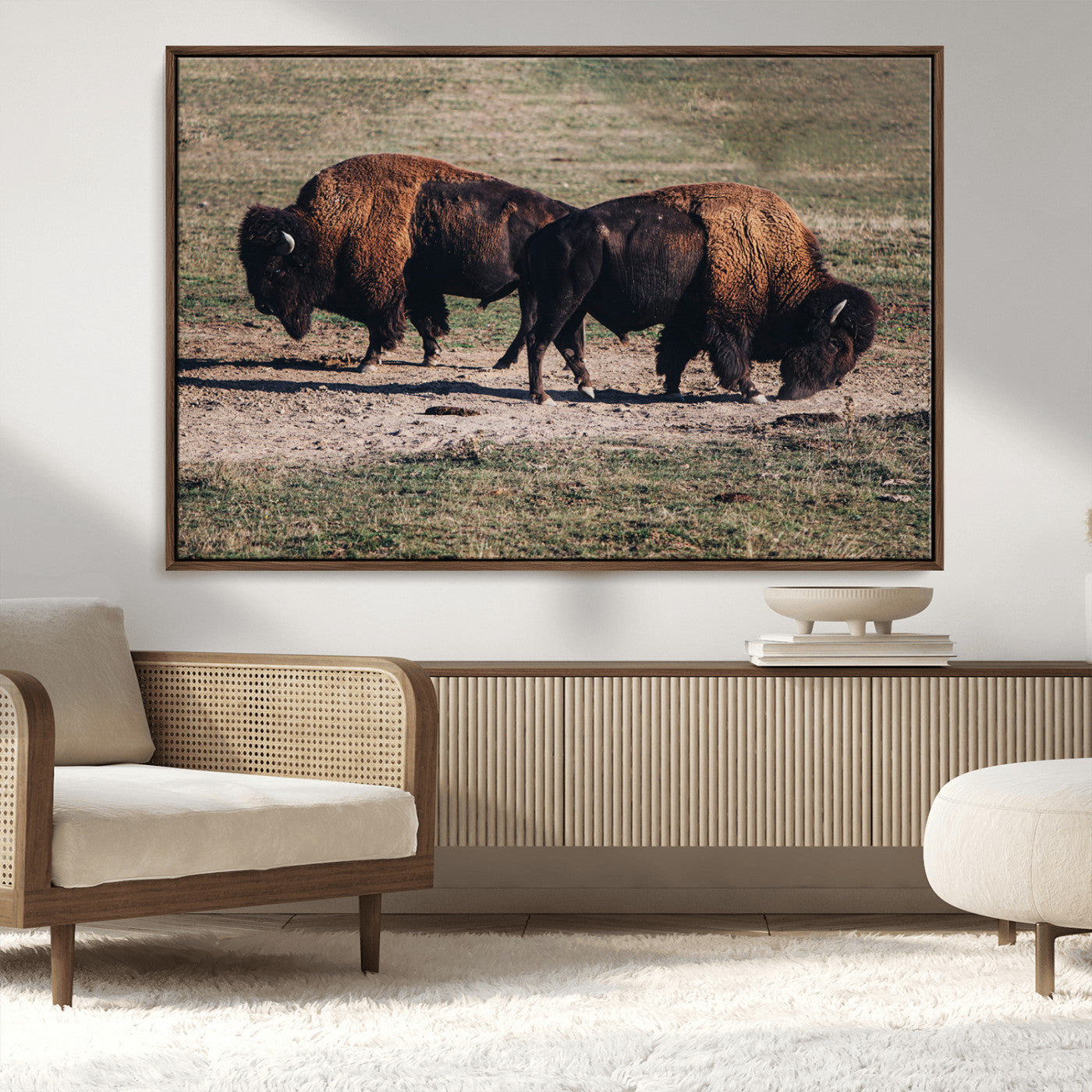 58141885-MGV-CV-36X24-Bison Wall Art Canvas Print – Framed Western Wildlife Modern Ranch Rustic Nature Scene Artwork for Home Office