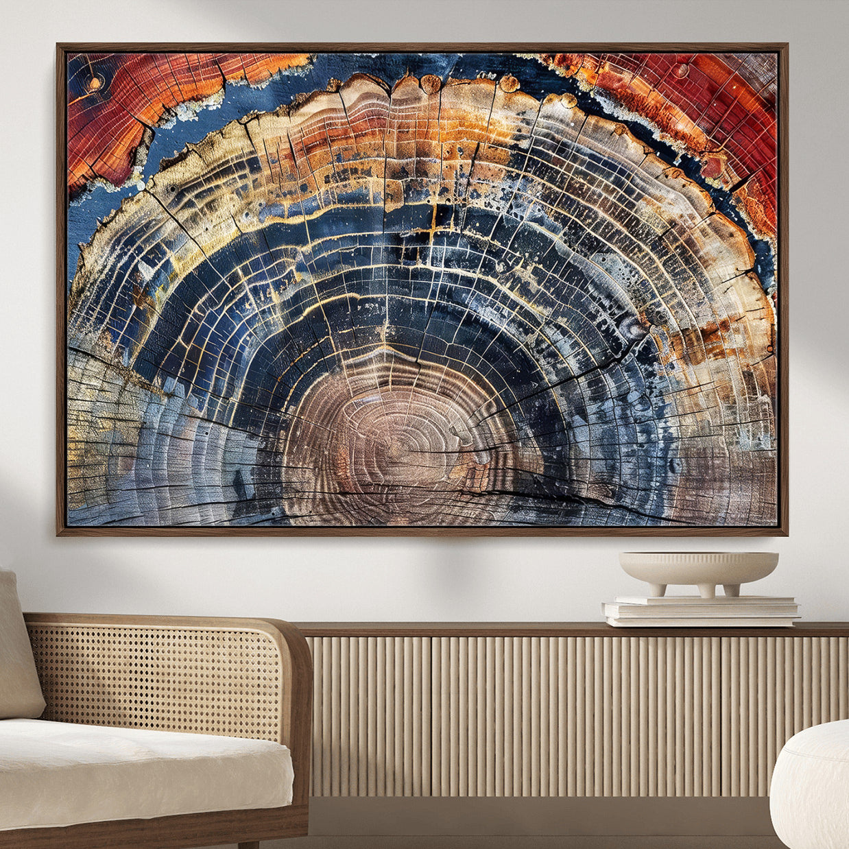 60292921-MGV-FC-36X24 - Vintage Tree Rings Wall Art Canvas Print – Framed Wood Art Picture Petrified Wood Artwork for Home, Office, Living Room