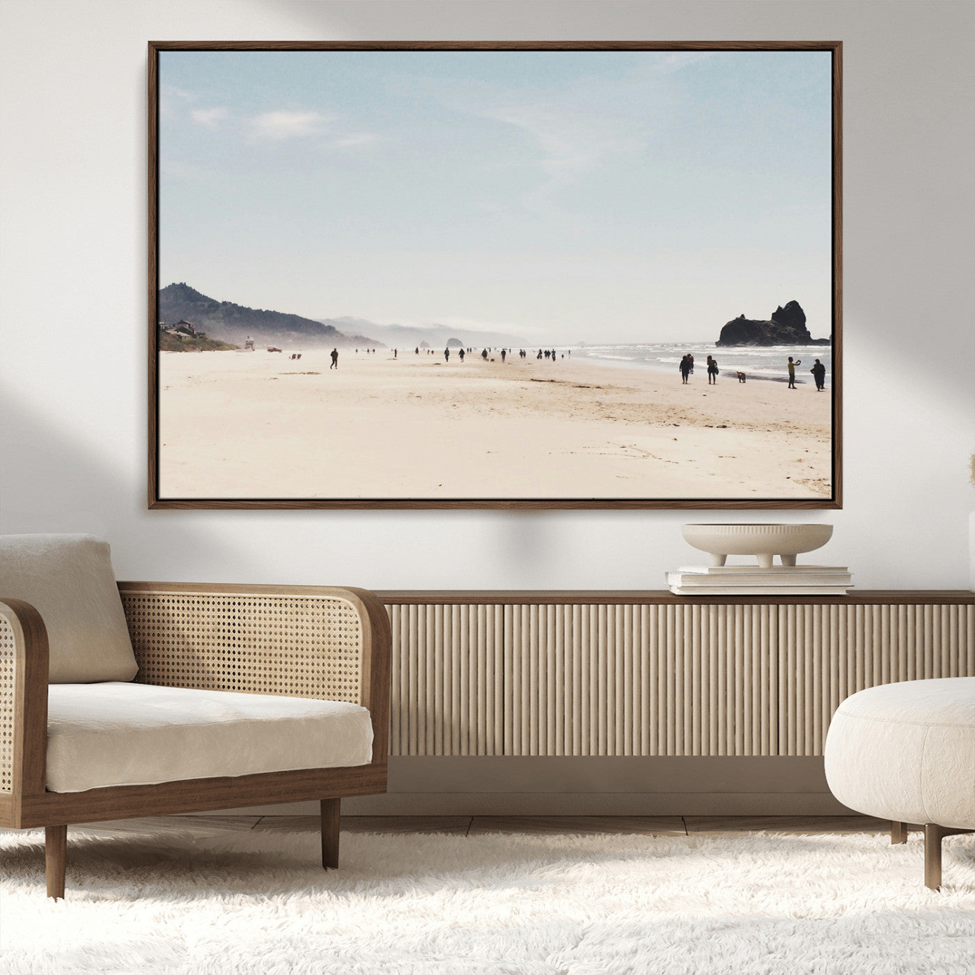 28307820-MGV-FC-36X24_Walnut-Minimalist Beach Wall Art Canvas Print – Framed Coastal Serenity Soft Sand Nature Scene Artwork for Home Office
