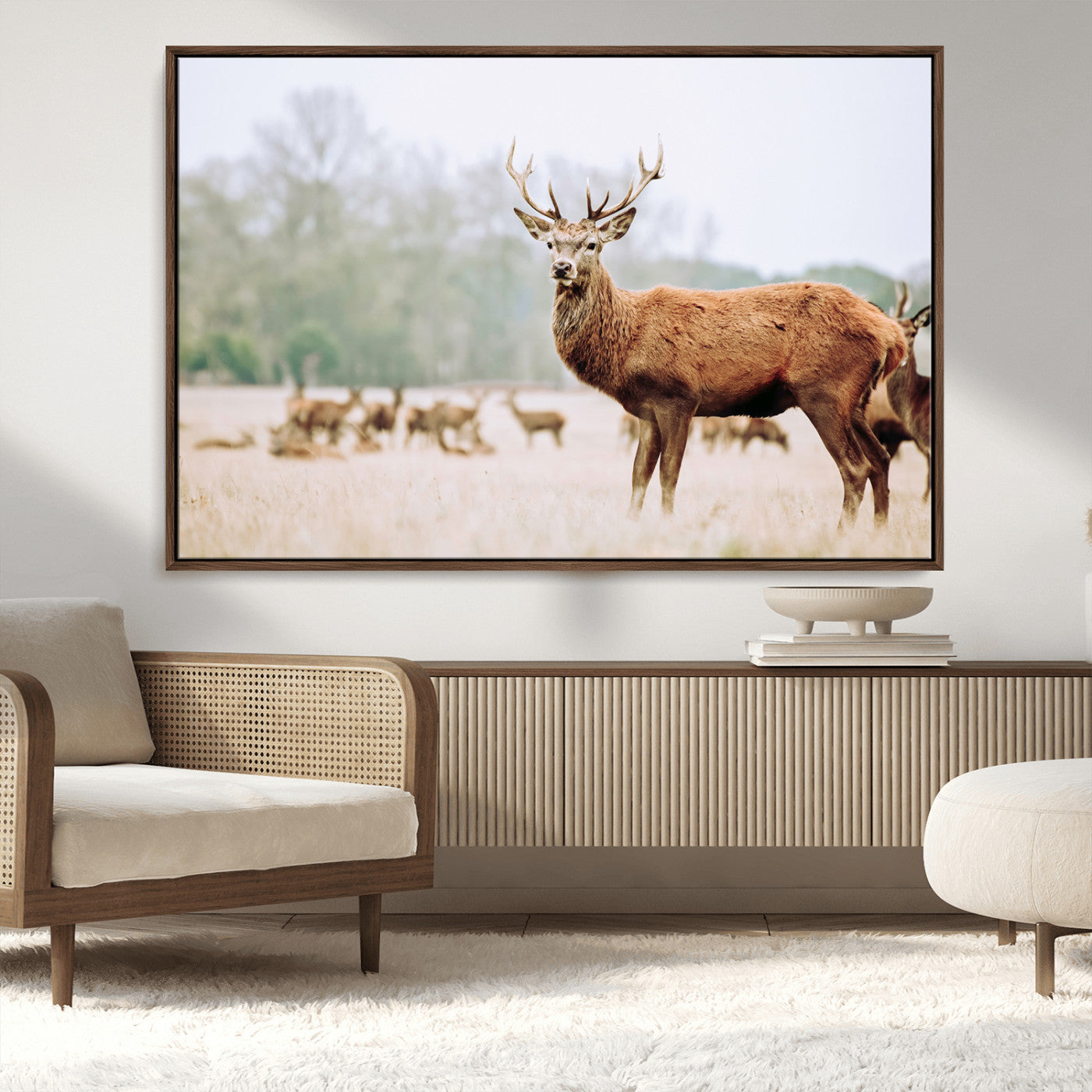 53240224-MGV-CV-36X24-Rustic Deer Wall Art Canvas Print – Forest Woodland Stag Nordic Animal Scenic Nature Artwork for Home, Cabin