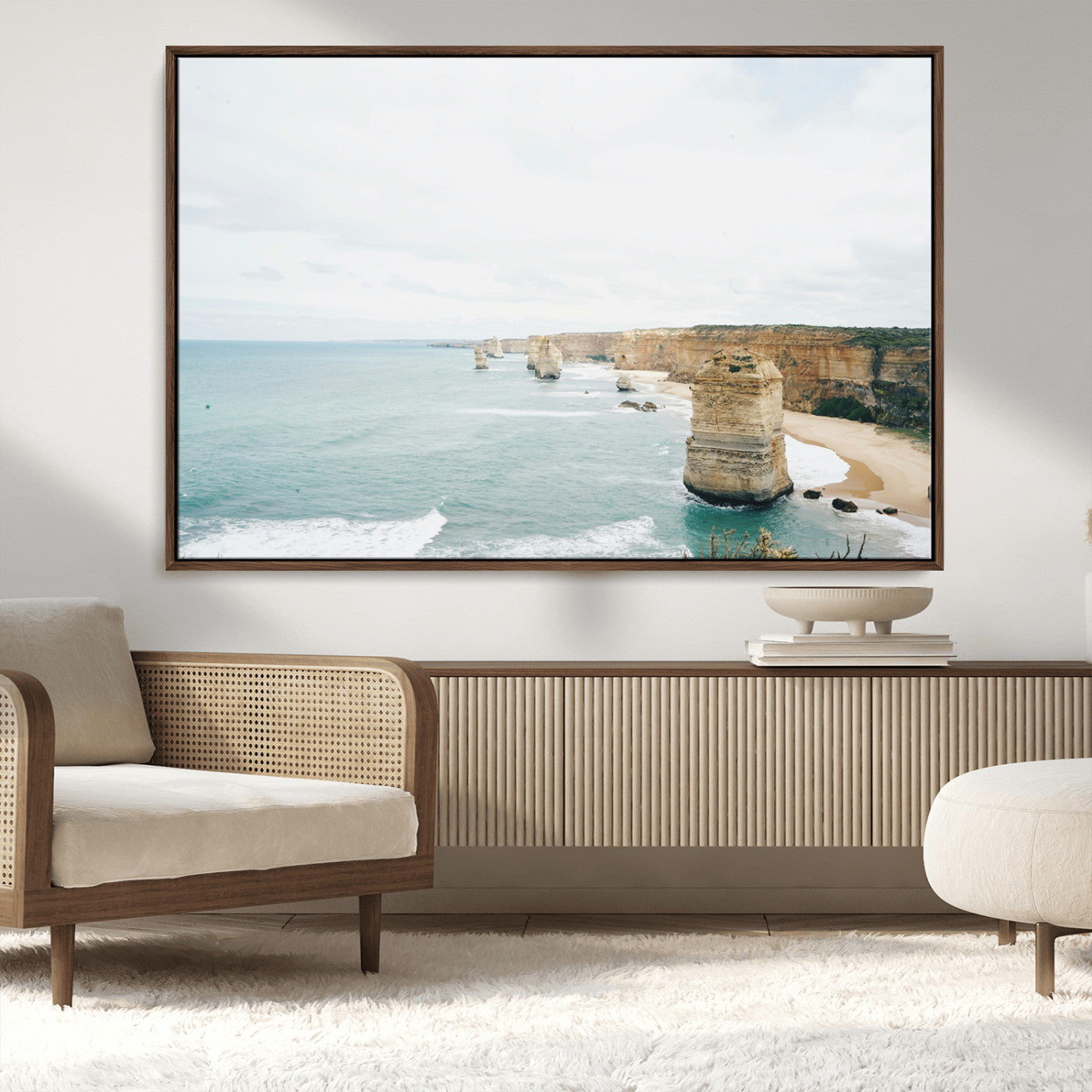 70095633-MGV-FC-36X24_Walnut-Twelve Apostles Wall Art Canvas Print – Framed Coastal Cliffs Rugged Rock Formations Artwork for Home Office