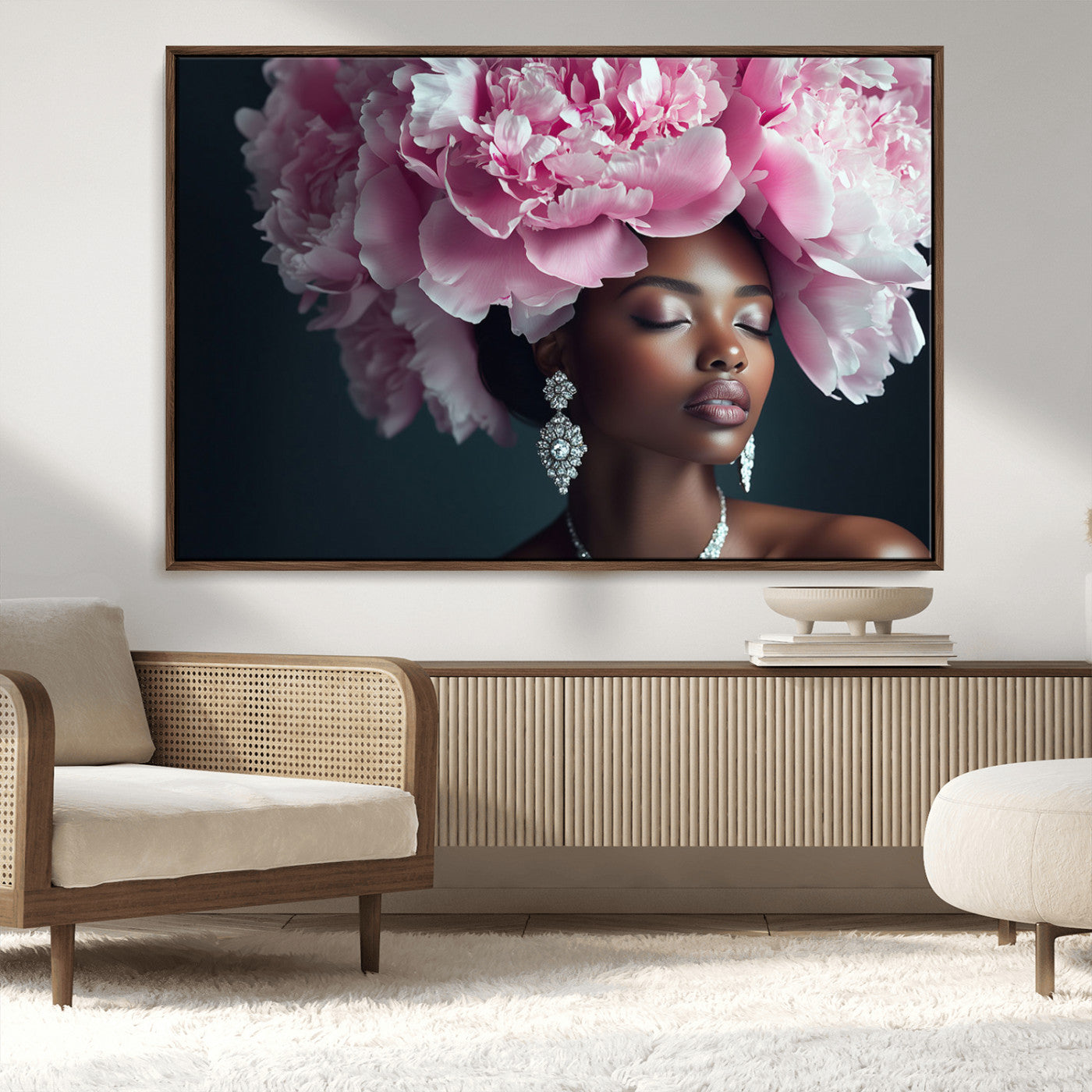 -Black Beauty Petal Crown Wall Art Canvas Print – Floral Petal Headpiece Elegant Design, Petal Inspired Artwork for Home, Office