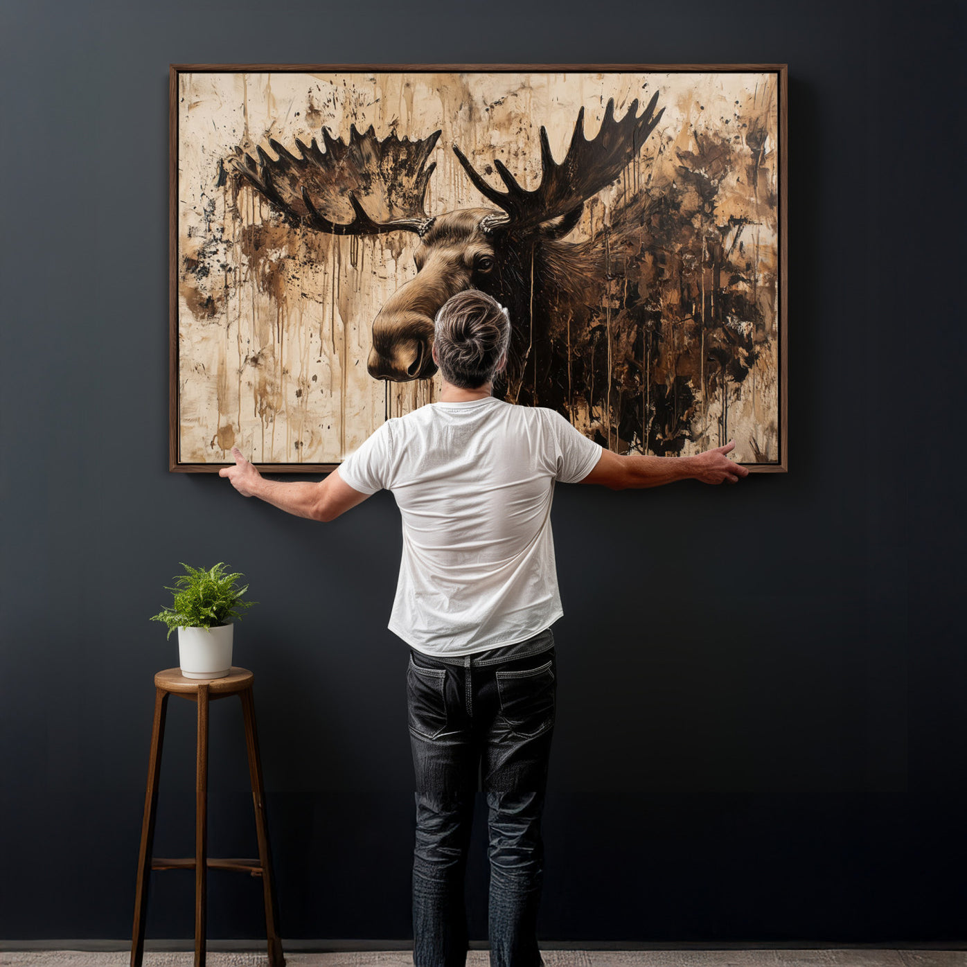 83505059-MGV-CV-36X24 - Moose Canvas Wall Art — Rustic Wildlife Painting Print | Cabin Lodge Decor | Large Animal Wall Art | Moose Gift for Him | Man Cave Art