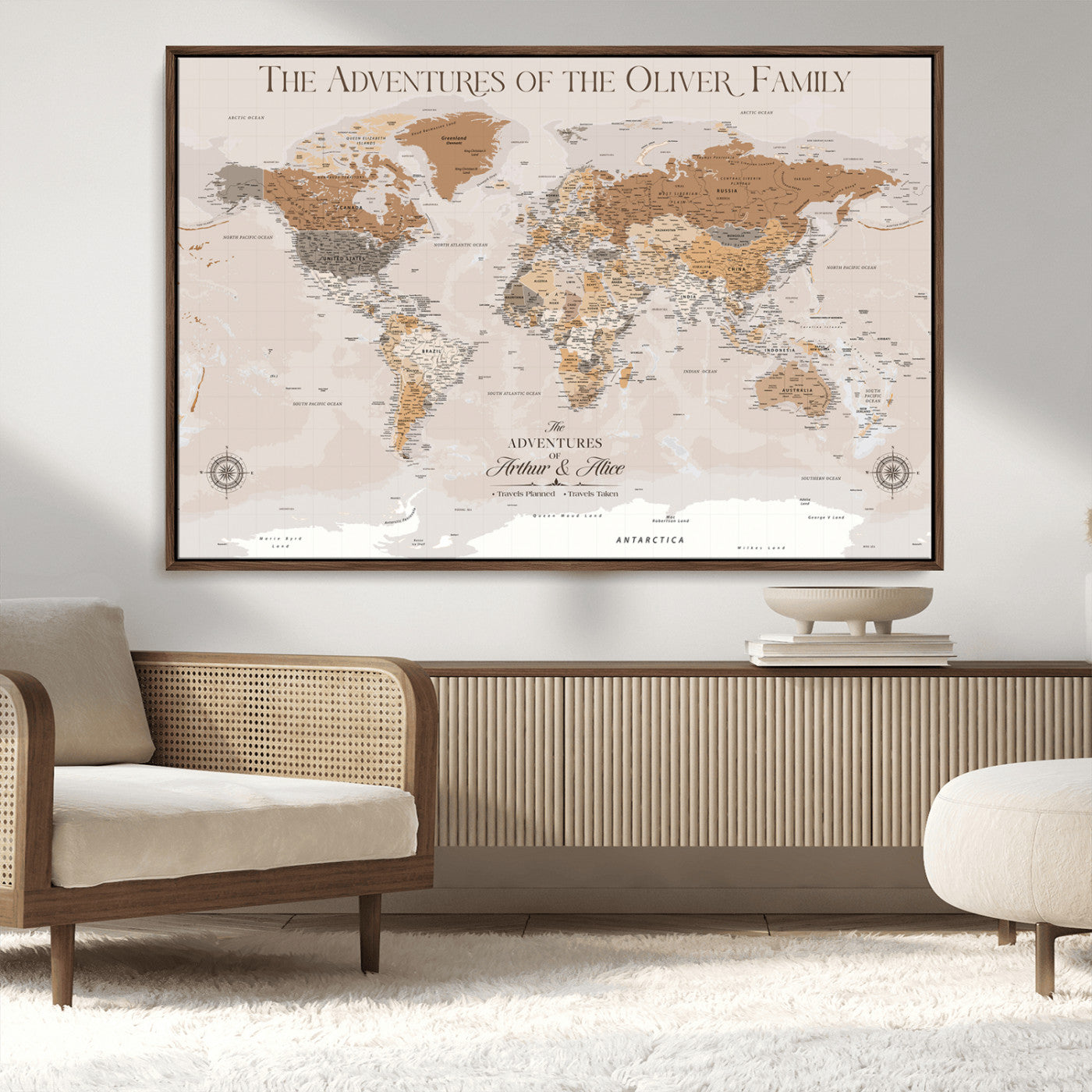 -Personalized Push Pin World Map Canvas – Custom Framed Travel Tracker Wall Art, Large Adventure Map with Pins for Home, Office