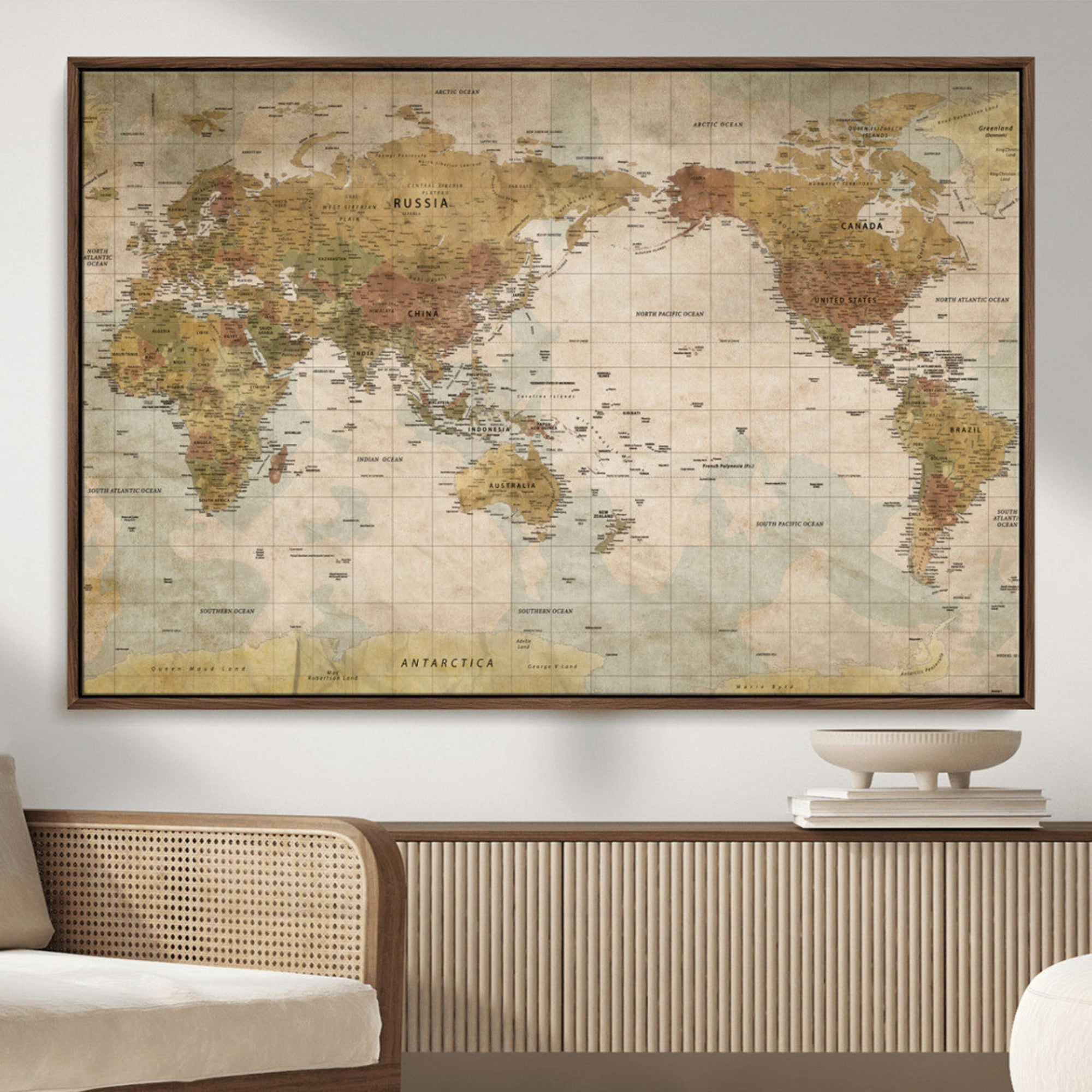 Rehber01-MGV-CV-36X24-Push Pin World Map Canvas Print – Travel Tracker Adventure Destination Gift for Couples Anniversary for Home Office
