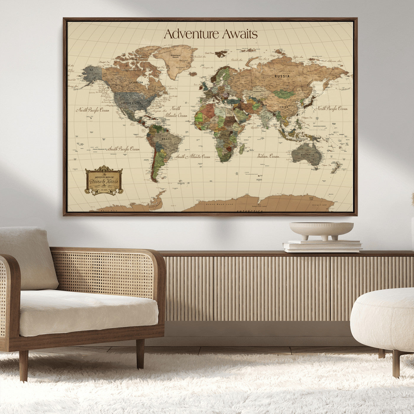 Rehber01-MGV-CV-36X24-Custom Push Pin World Map Wall Art Canvas Print – Personalized Travel Tracker Adventure Destination Gift for Home Office