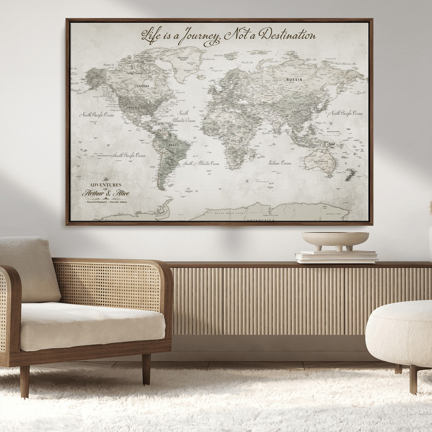 Rehber01-MGV-CV-36X24-Custom Push Pin World Map Canvas Print – Personalized Travel Tracker Wall Art, Large World Map Decor for Home, Office