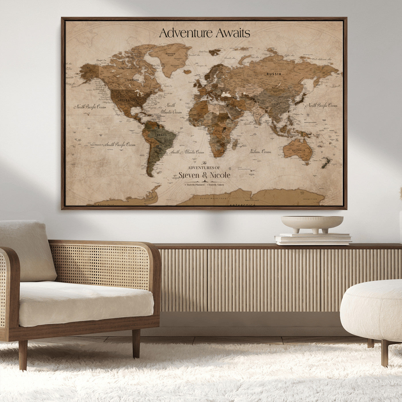 -Personalized Push Pin World Map Canvas – Custom Framed Travel Tracker Wall Art, Large Adventure Map with Pins for Home, Office