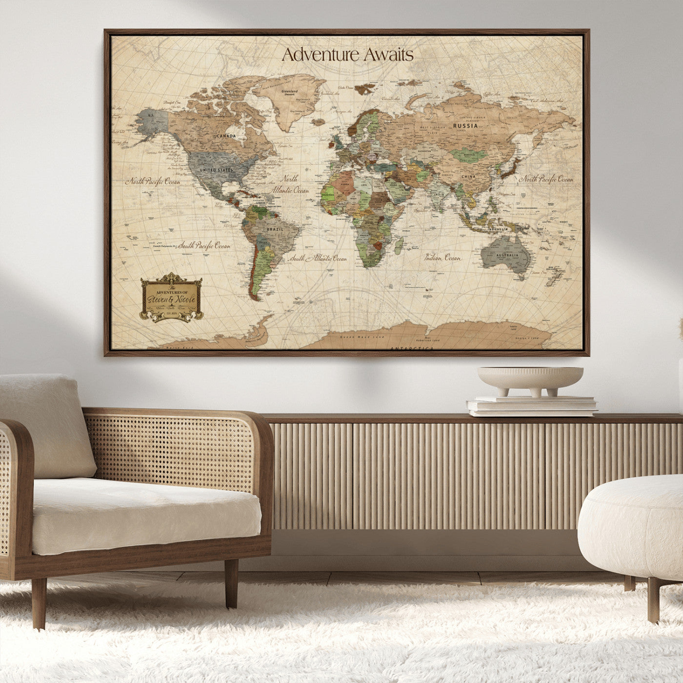 33020399-MGV-CV-36X24-Personalized World Map Canvas Print – Custom Push Pin Travel Tracker Map Anniversary Gift for Couples for Home, Office