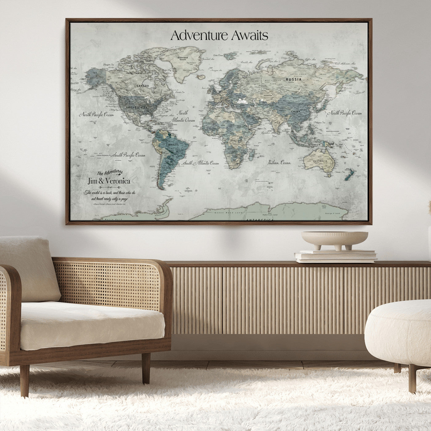 -Personalized Push Pin World Map Canvas Print – Custom Adventure Travel Map Framed Wall Art Gift for home, office