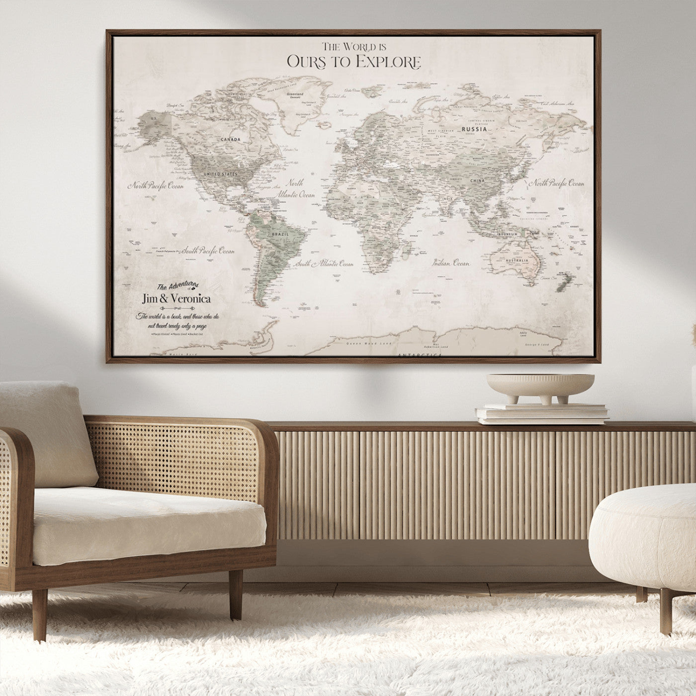 -Personalized Push Pin World Map Wall Art Canvas Print – Custom Framed Travel Tracker Gift for Couples or Family for home, office