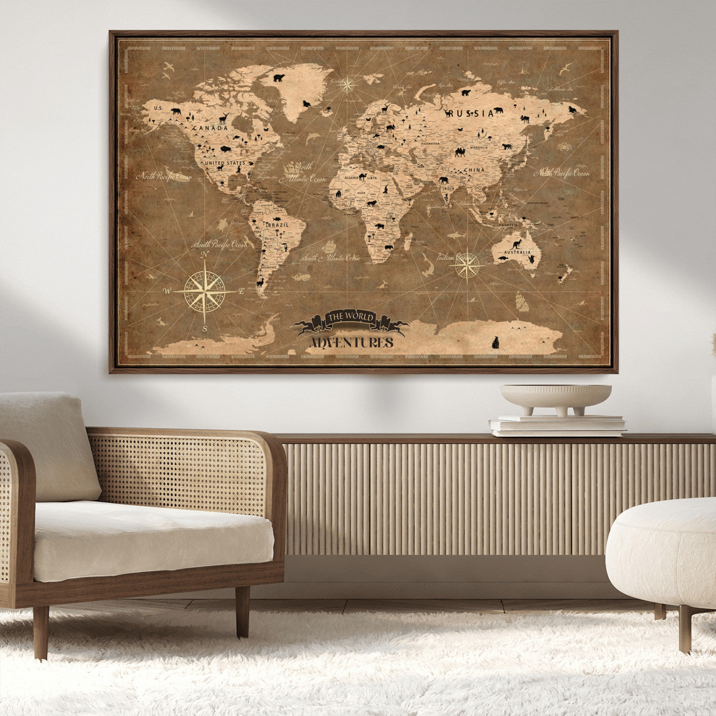 Rehber01-MGV-CV-36X24-Customize Push Pin World Map Wall Art Canvas Print – Personalized Kids Room Framed Map Travel Tracker for home, office