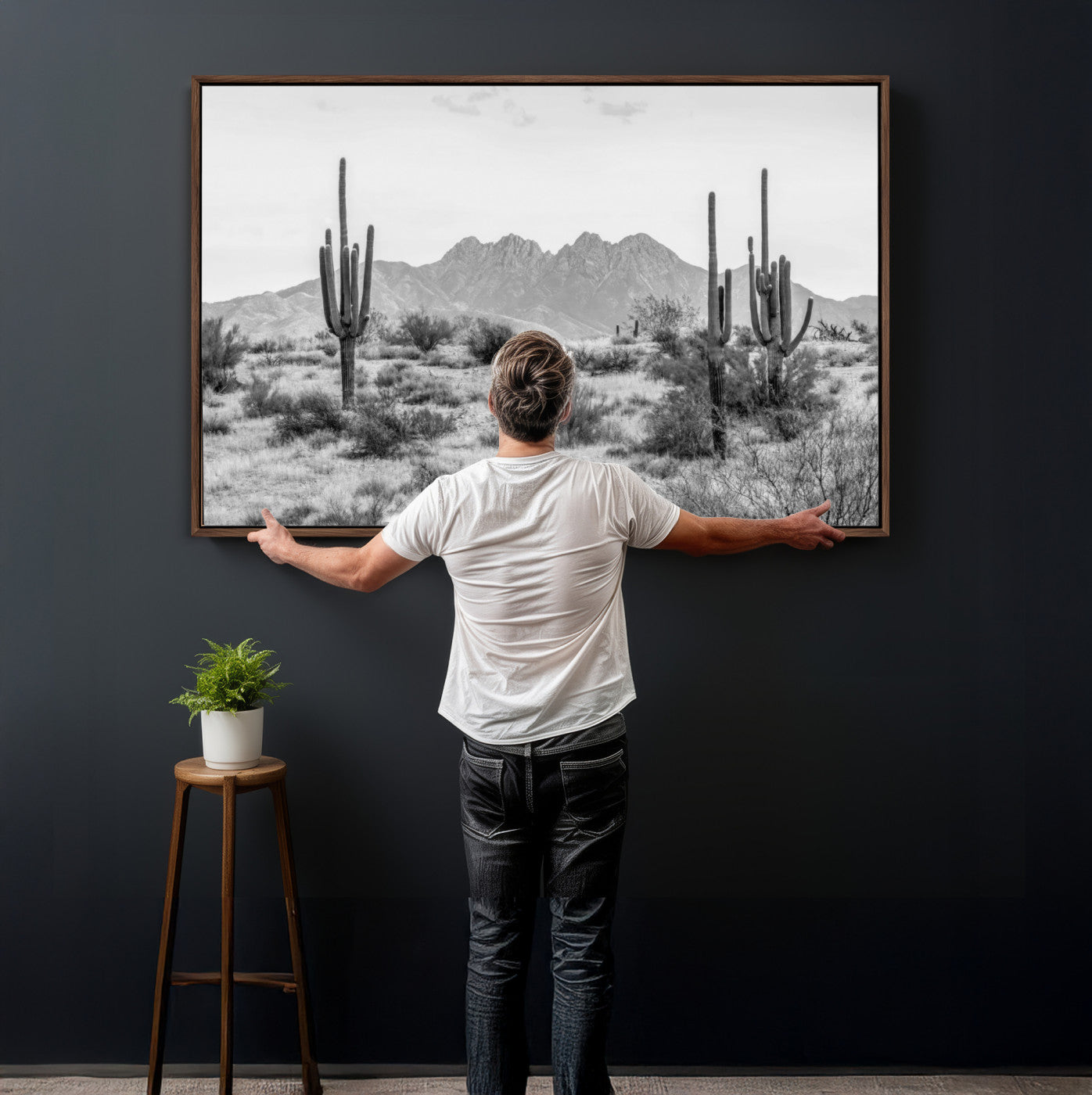 97436PHN-MGV-CV-36X24 - Black White Arizona Desert Canvas Wall Art Cactus Farmhouse Wall Art