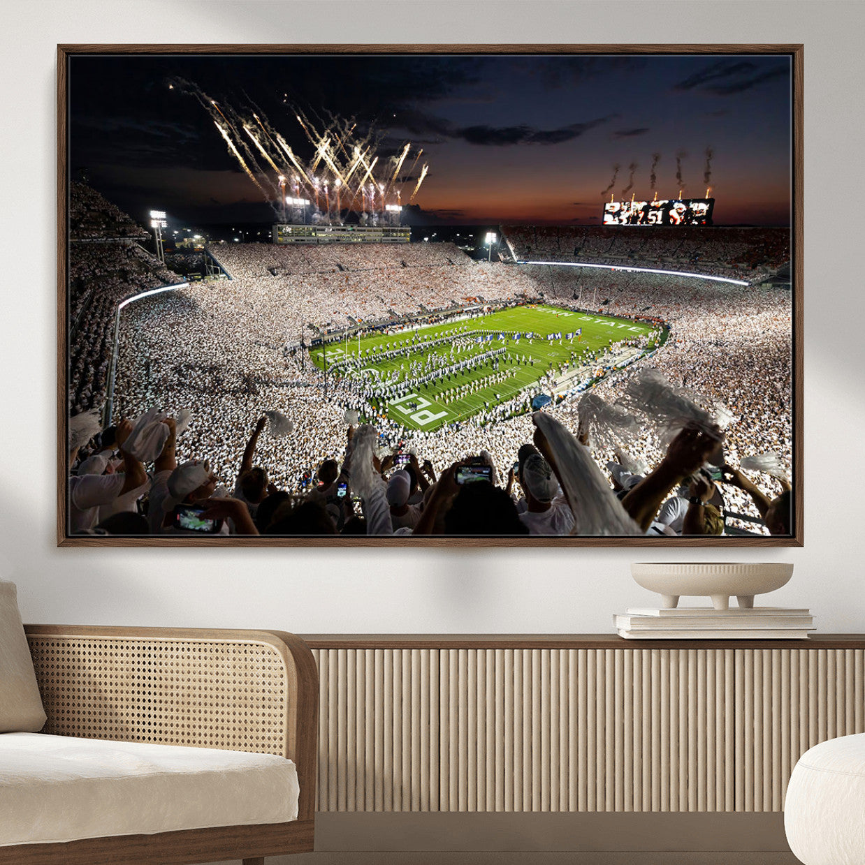 11221988-MGV-FC-36X24 - Epic Night Football Stadium Wall Art Canvas Print, Fireworks and Crowd Energy Game Day Excitement Decor for Home, Office