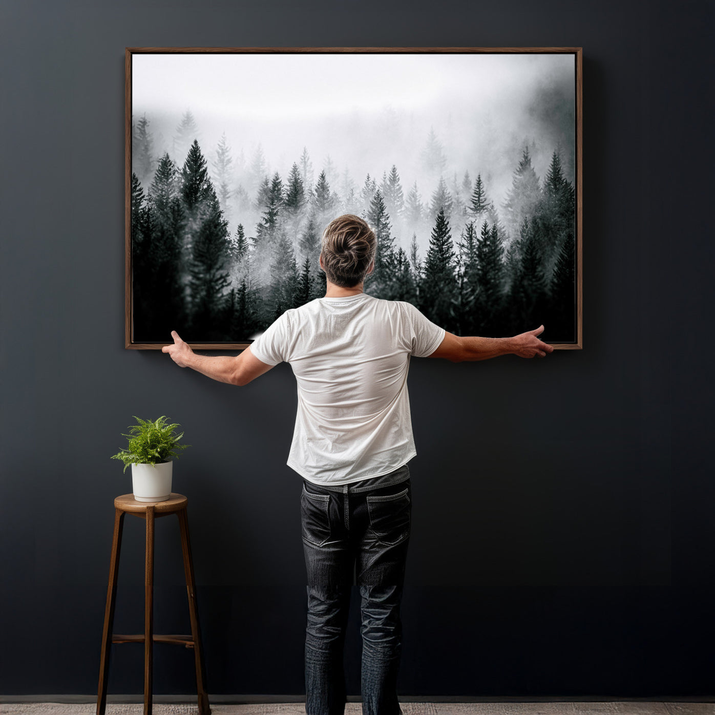 87750525-MGV-CV-36X24 - Foggy Forest Wall Art Canvas Print – Mountain Woodland Landscape Photography for Minimal Nature Home Decor