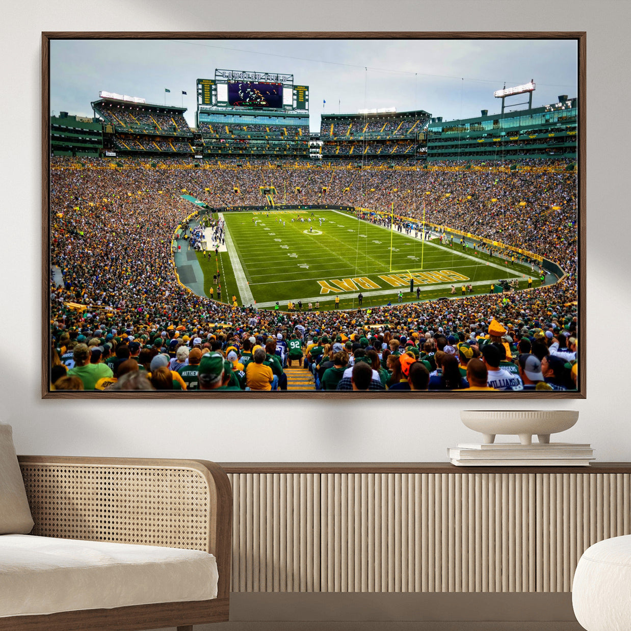 GBP101-MGV-FC-36X24 - Green Bay Packers Lambeau Field Stadium Wall Art Canvas Print, Iconic NFL Football Stadium Artwork, Wisconsin Sports Home Decor