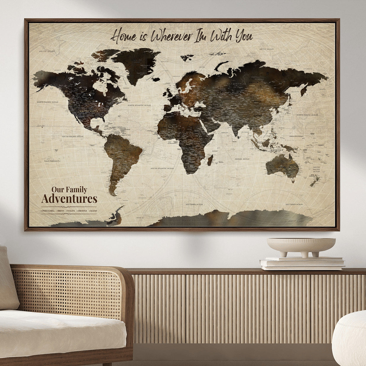 57979837-MGV-FC-36X24 - Personalized Push Pin World Map Canvas Print – Custom Framed Travel Tracker Wall Art Large Map Artwork for Home, Office