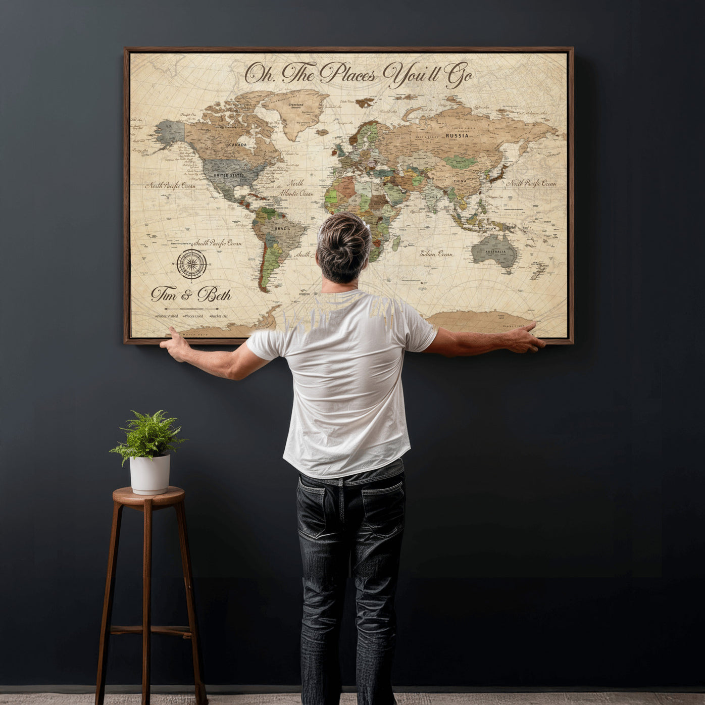 97845003-MGV-FC-36X24 - Personalized Push Pin World Map Wall Art Canvas Print with Pins – Customize Travel Tracker Map for Home and Office Décor