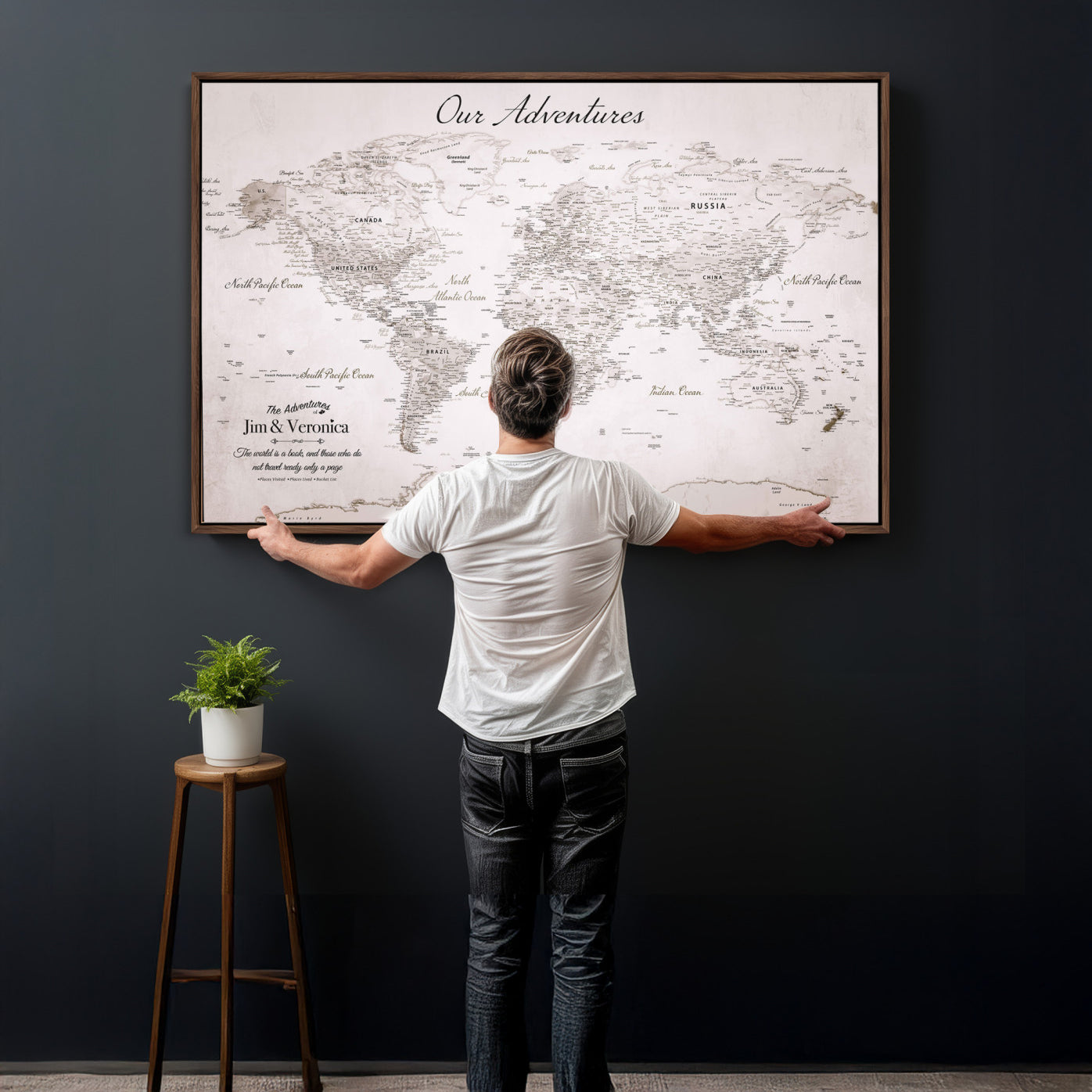 55881143-MGV-FC-36X24 - Personalized Push Pin World Map Wall Art Canvas Print with Pins – Customize Travel Tracker Map for Home and Office Décor
