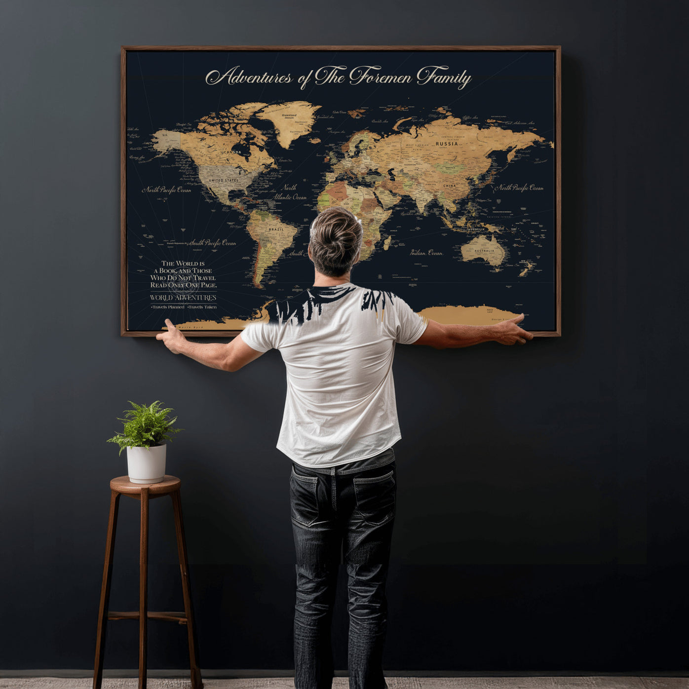 79740262-MGV-FC-36X24 - Personalized Push Pin World Map Wall Art Canvas Print with Pins – Customize Travel Tracker Map for Home and Office Décor
