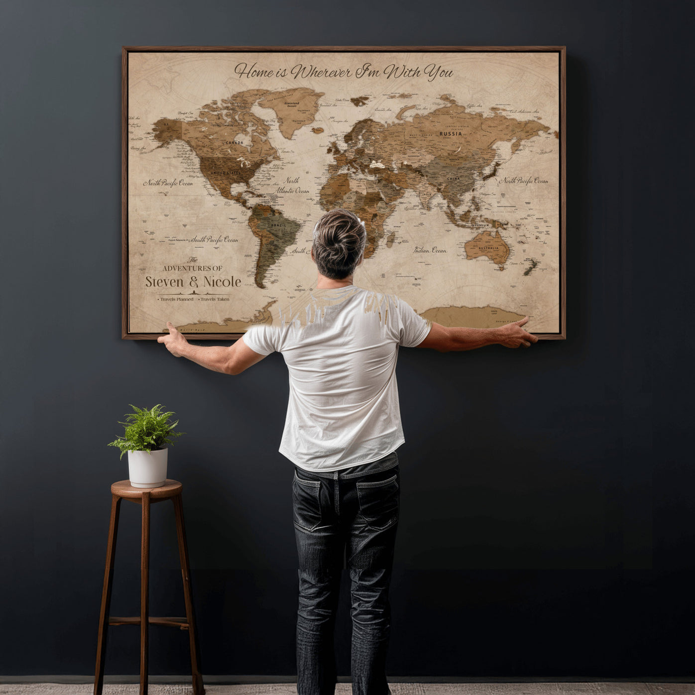 16491190-MGV-FC-36X24 - Personalized Push Pin World Map Wall Art Canvas Print with Pins – Customize Travel Tracker Map for Home and Office Décor
