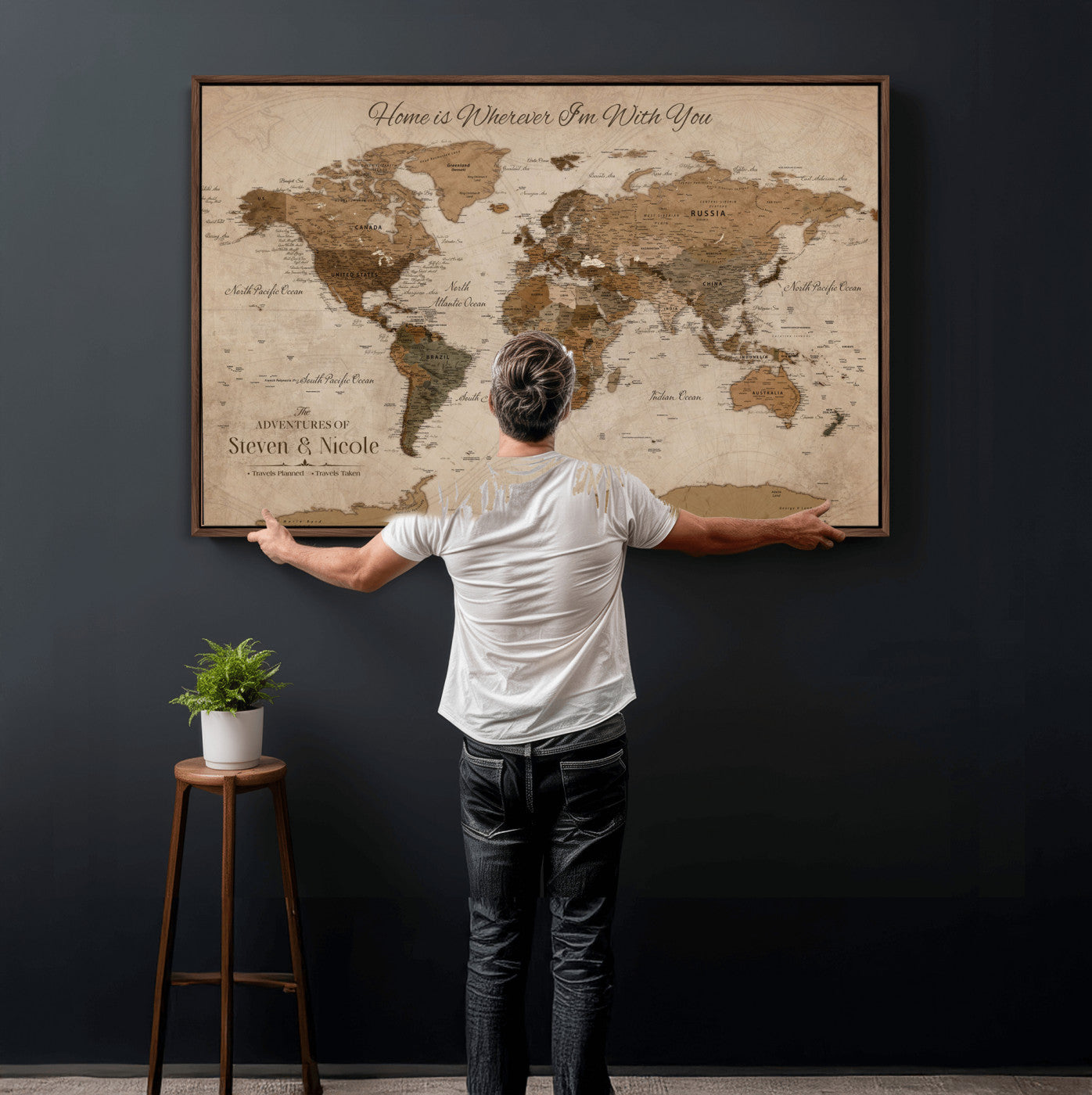 16491190-MGV-FC-36X24 - Personalized Push Pin World Map Wall Art Canvas Print with Pins – Customize Travel Tracker Map for Home and Office Décor