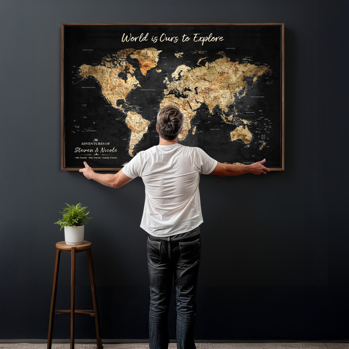 64106311-MGV-FC-36X24 - Personalized Push Pin World Map Wall Art Canvas Print with Pins – Customize Travel Tracker Map for Home and Office Décor