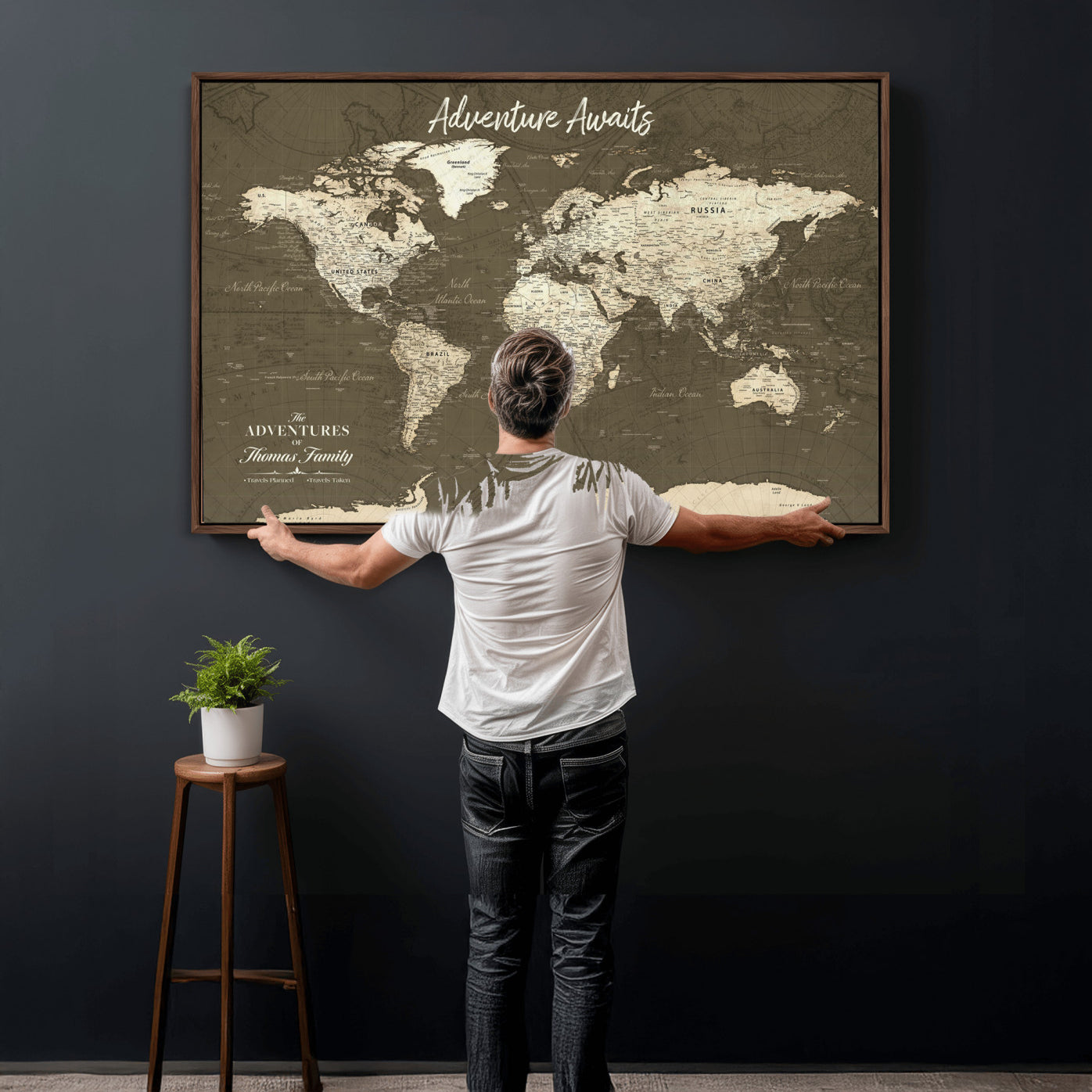 28332566-MGV-FC-36X24 - Personalized Push Pin World Map Wall Art Canvas Print with Pins – Customize Travel Tracker Map for Home and Office Décor