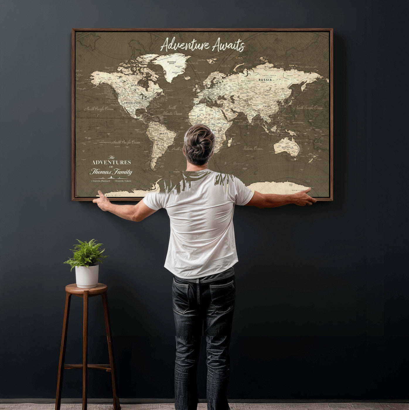 28332566-MGV-FC-36X24 - Personalized Push Pin World Map Wall Art Canvas Print with Pins – Customize Travel Tracker Map for Home and Office Décor