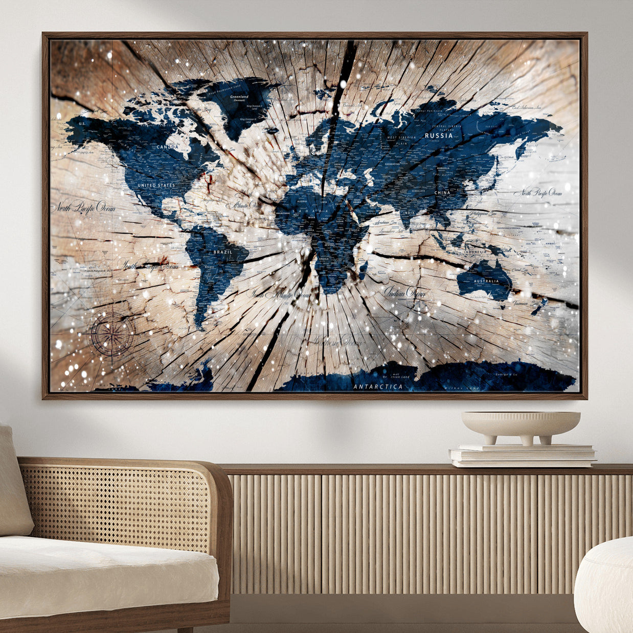 99001695-MGV-FC-36X24 - World Map Wall Art Canvas Print, Modern Decorative Framed Map Artwork Prints for Living Room, Office, Bedroom Wall Decor