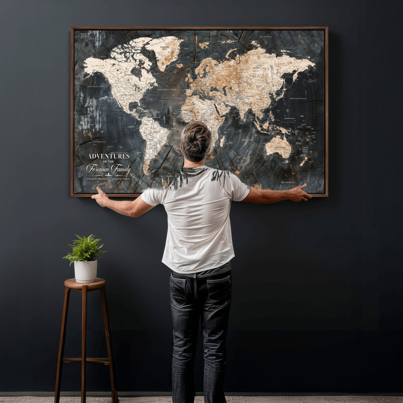 74461965-MGV-FC-36X24 - Customized Push Pin World Map Wall Art Canvas Print with Pins, Framed Personalize Travel Tracker Map, World Map for Living Room and Office Decor