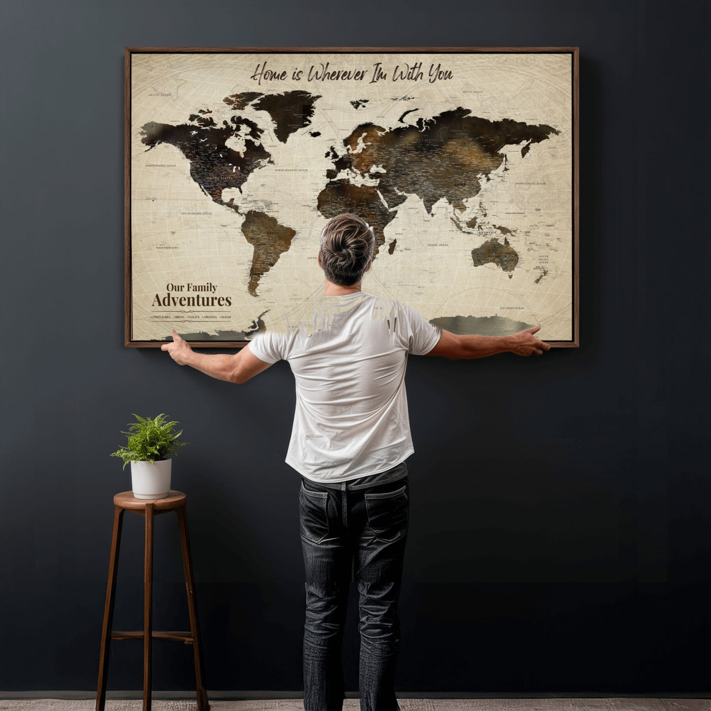 44658041-MGV-FC-36X24 - Customized Push Pin World Map Wall Art Canvas Print with Pins, Framed Personalize Travel Tracker Map, World Map for Living Room and Office Decor
