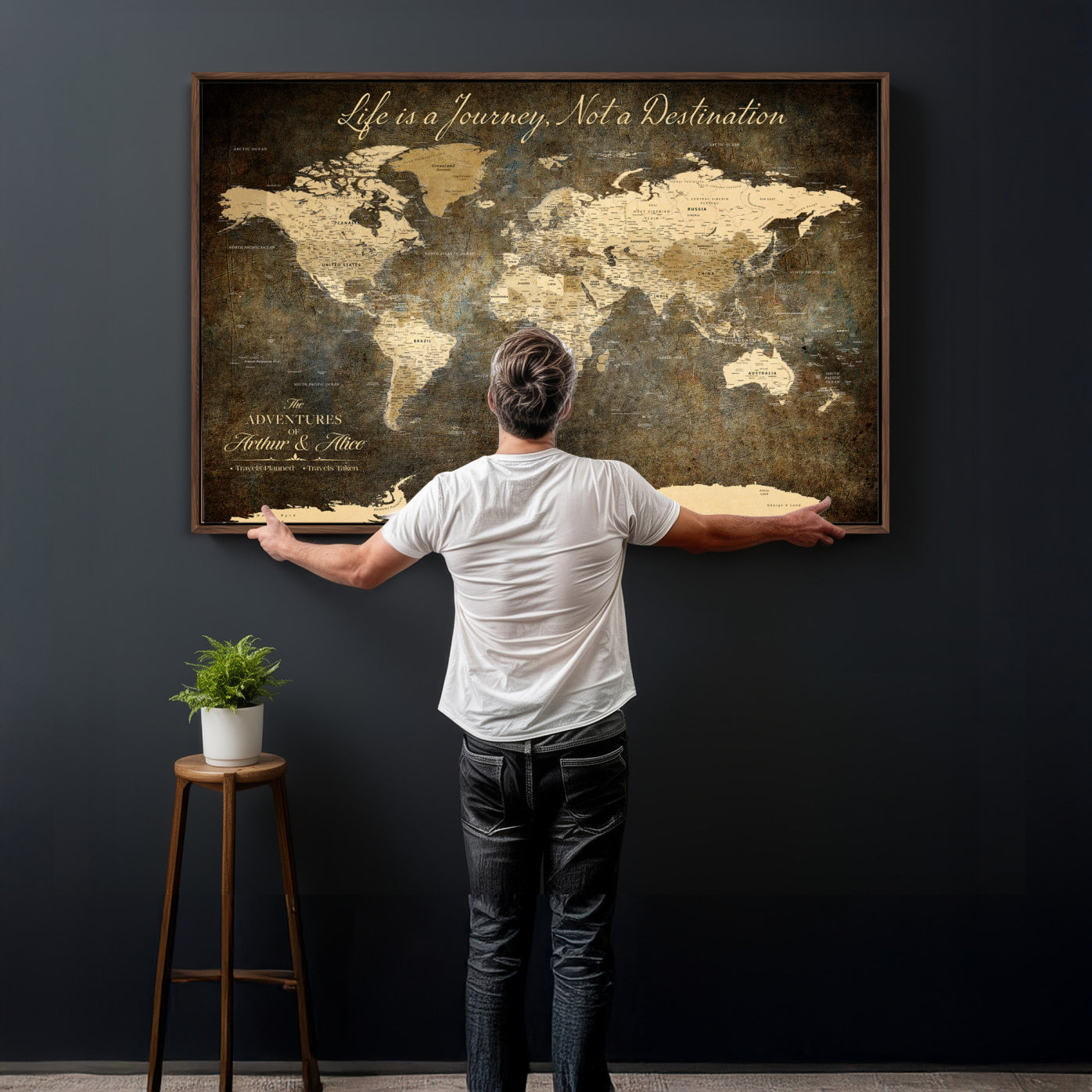 75877068-MGV-CV-36X24 - Custom Push Pin World Map Wall Art Canvas Print – Personalized Travel Tracker with Pins Framed Large for Home and Office Decor