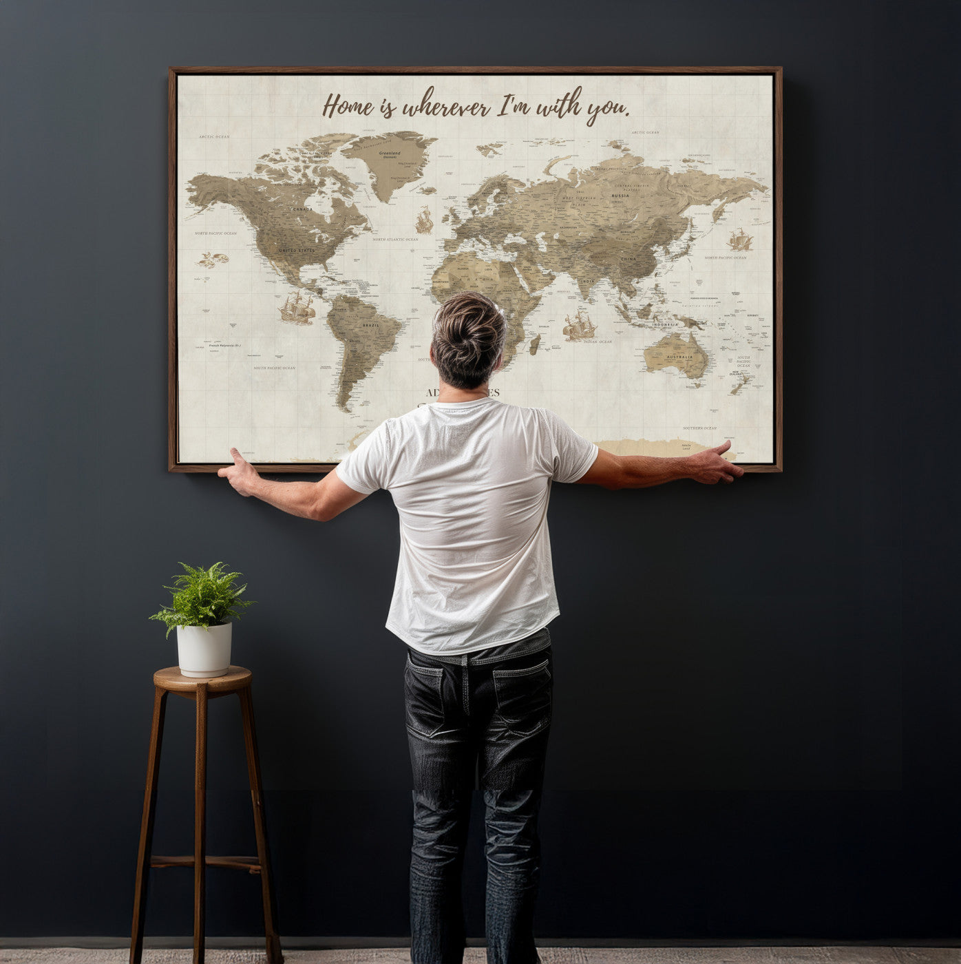 61351027-MGV-CV-36X24 - Custom Push Pin World Map Wall Art Canvas Print – Personalized Travel Tracker with Pins Framed Large for Home and Office Decor